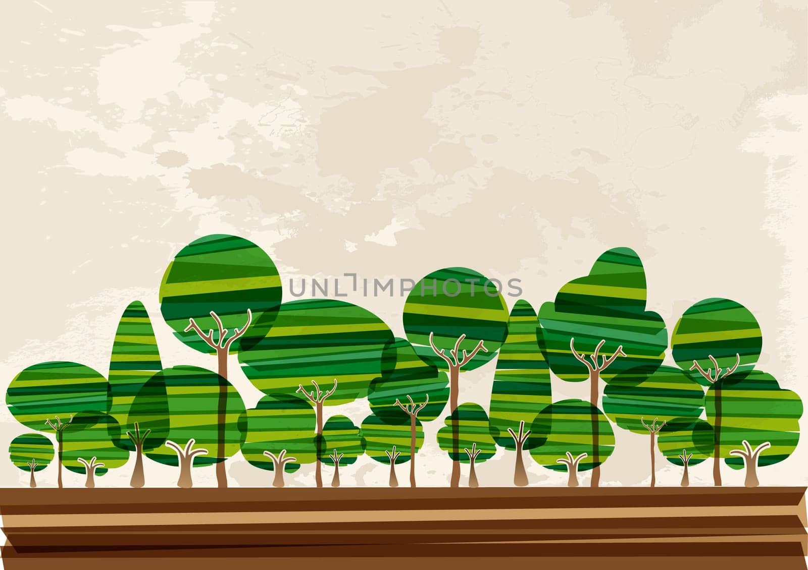 Multicolored transparent banded tree countryside. EPS10 file version. This illustration contains transparencies and is layered for easy manipulation and custom coloring
