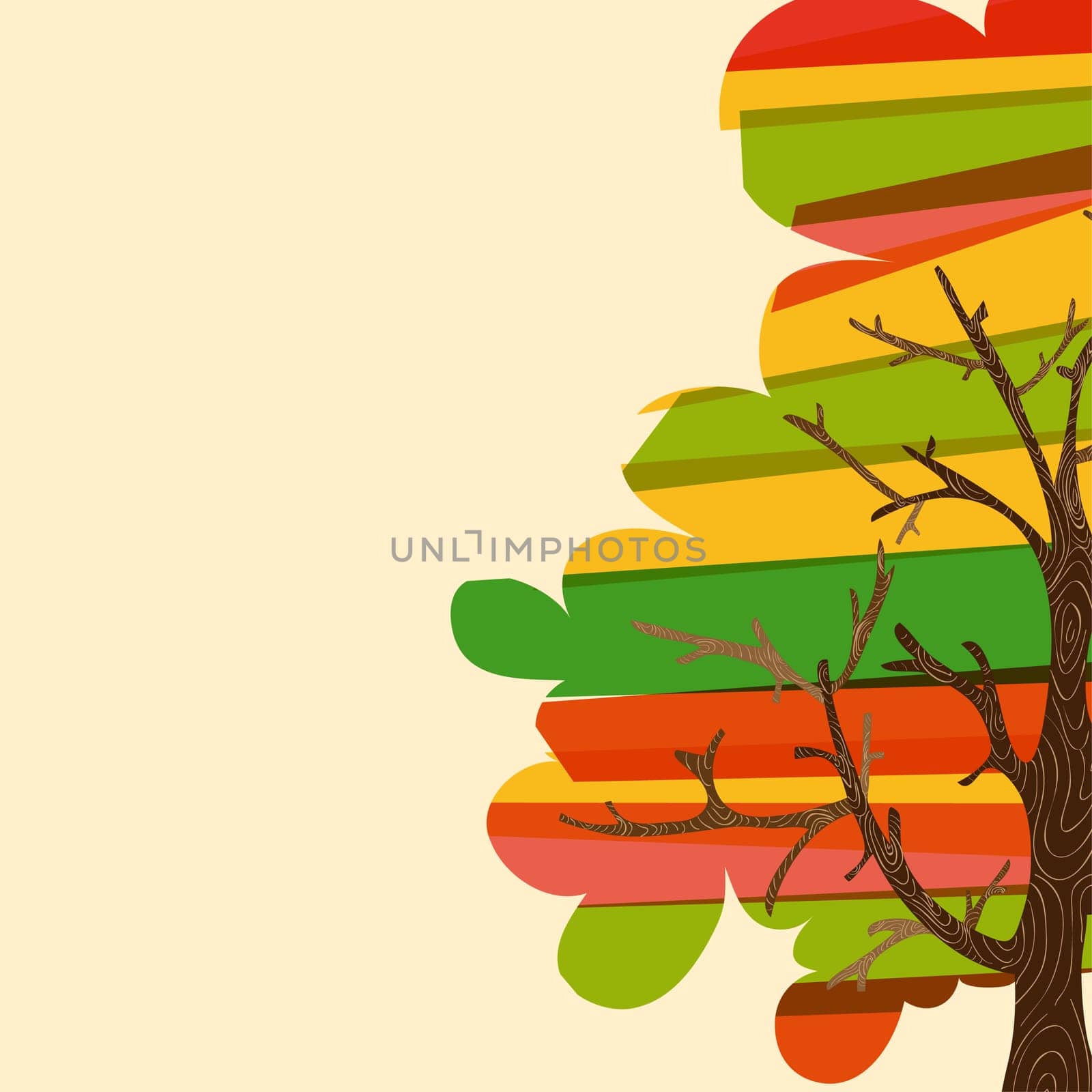 Hand drawn transparent banded tree greeting card. EPS10 file version. This illustration contains transparencies and is layered for easy manipulation and custom coloring