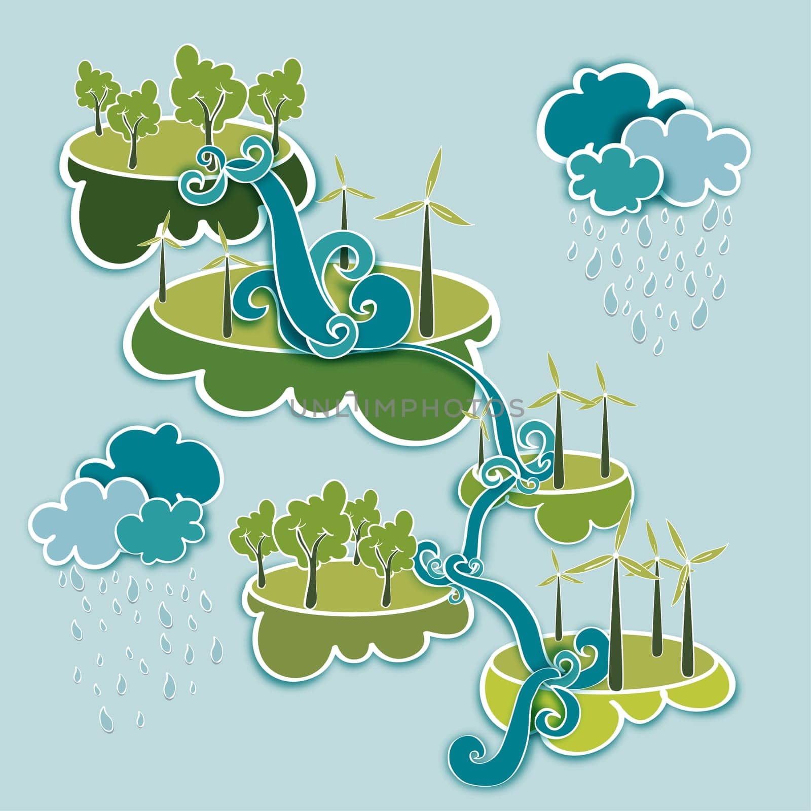 Go green energy industry sustainable development with environmental conservation background illustration. Vector file layered for easy manipulation and custom coloring.