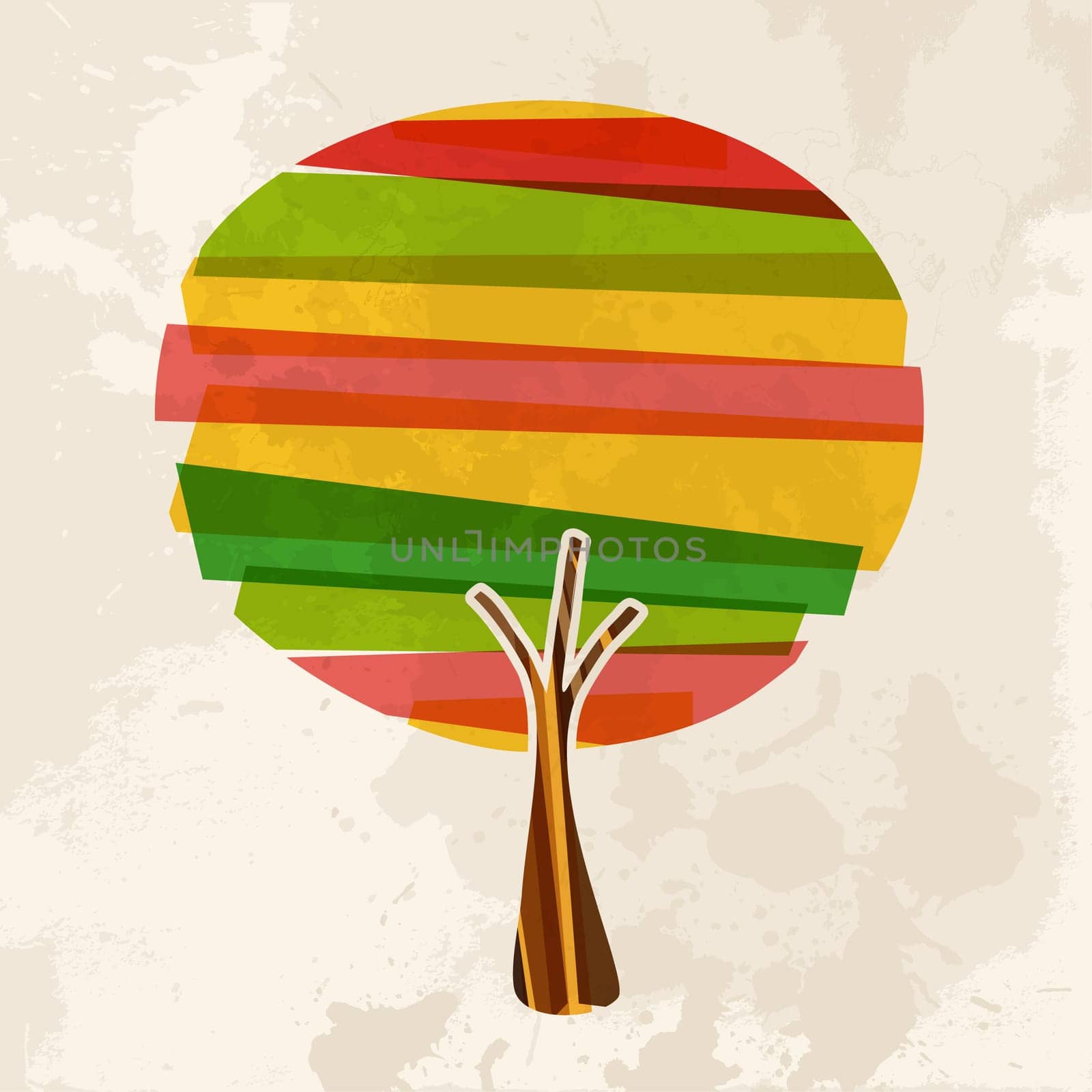 One multicolored transparent banded tree over grunge background. EPS10 file version. This illustration contains transparencies and is layered for easy manipulation and custom coloring