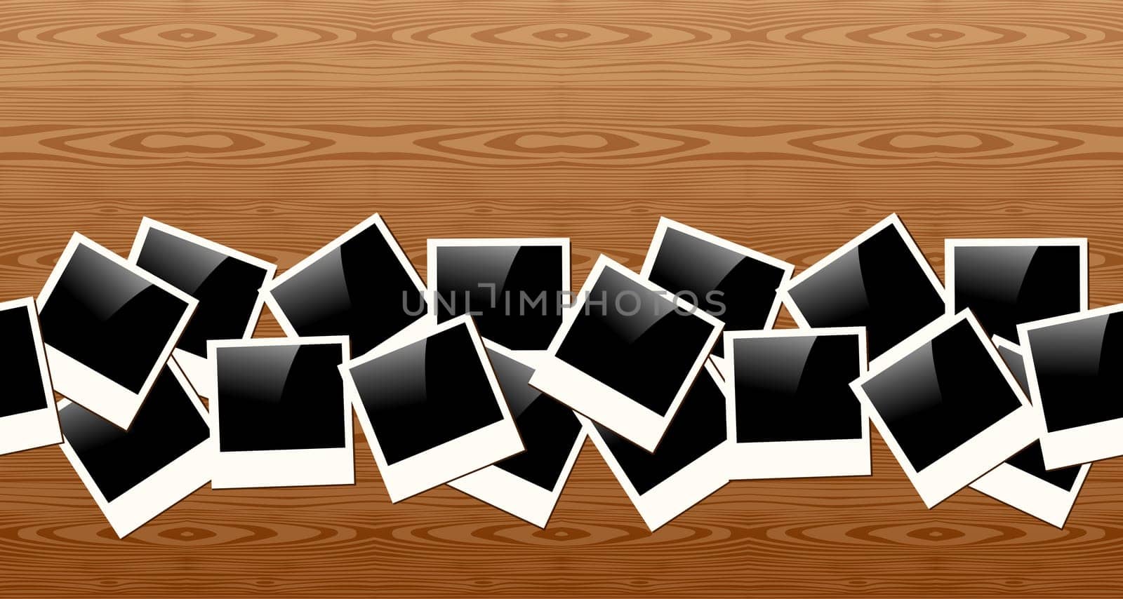 Vintage Polaroid frame seamless pattern over wooden texture background. Vector file layered for easy manipulation and custom coloring.