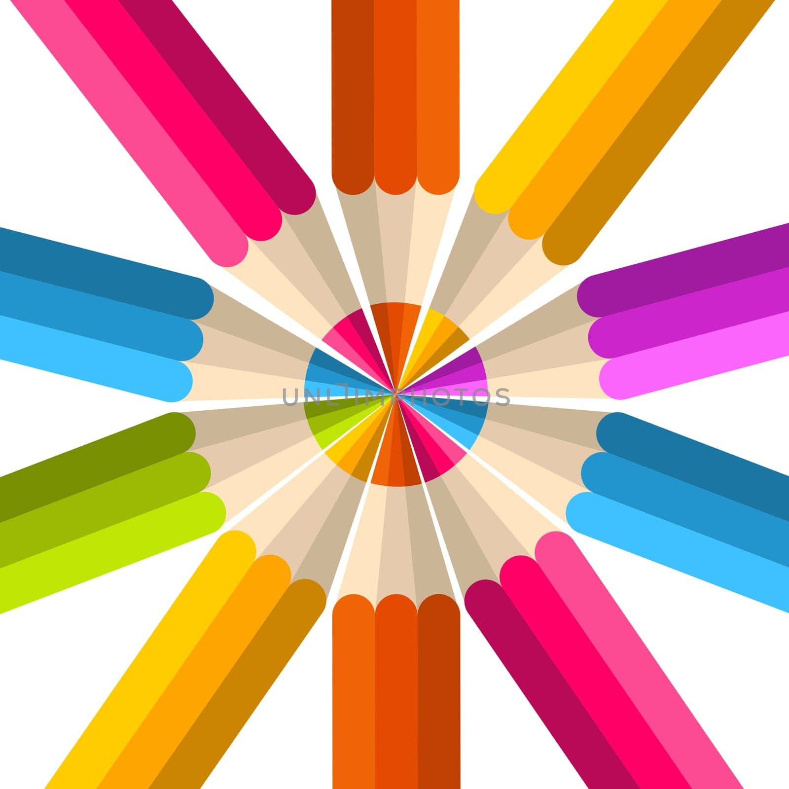 Colorful rainbow pencil mandala. Vector illustration layered for easy manipulation and custom coloring.