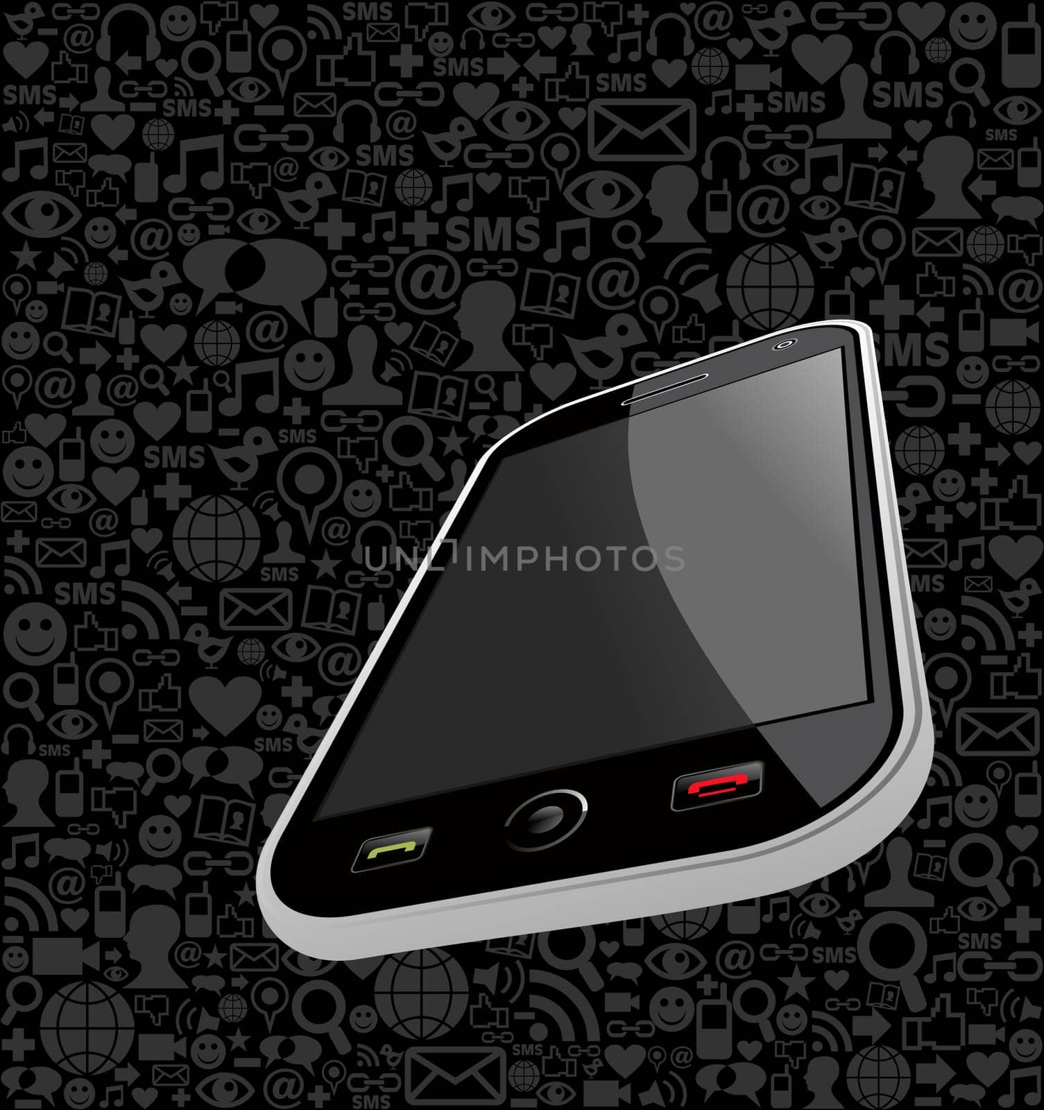 Smart phone generic on black icons background. Vector file layered for easy manipulation and customisation.