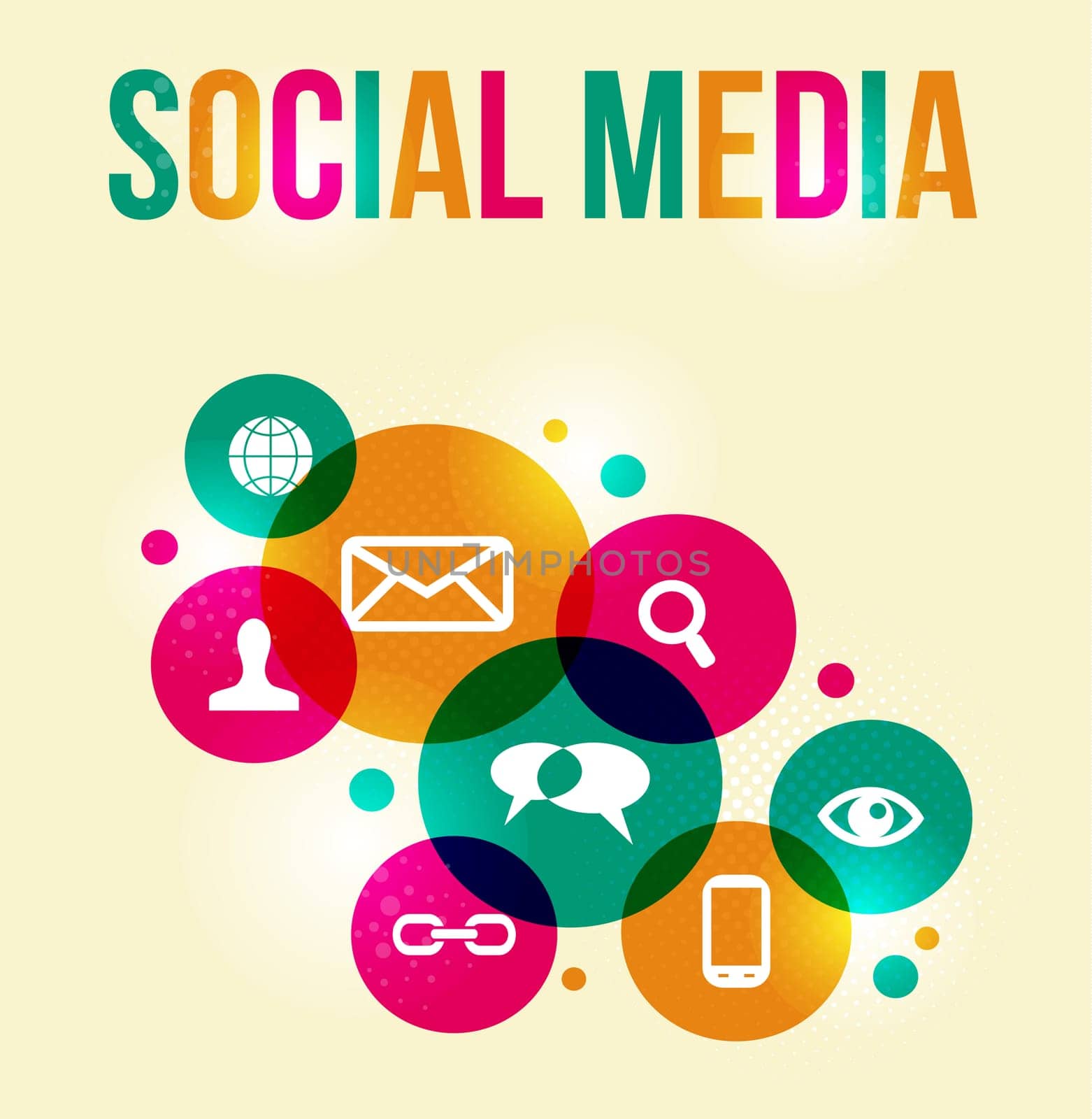 Social media icons set in colorful circle layout. EPS10 file version. This illustration contains transparencies and is layered for easy manipulation and custom coloring.