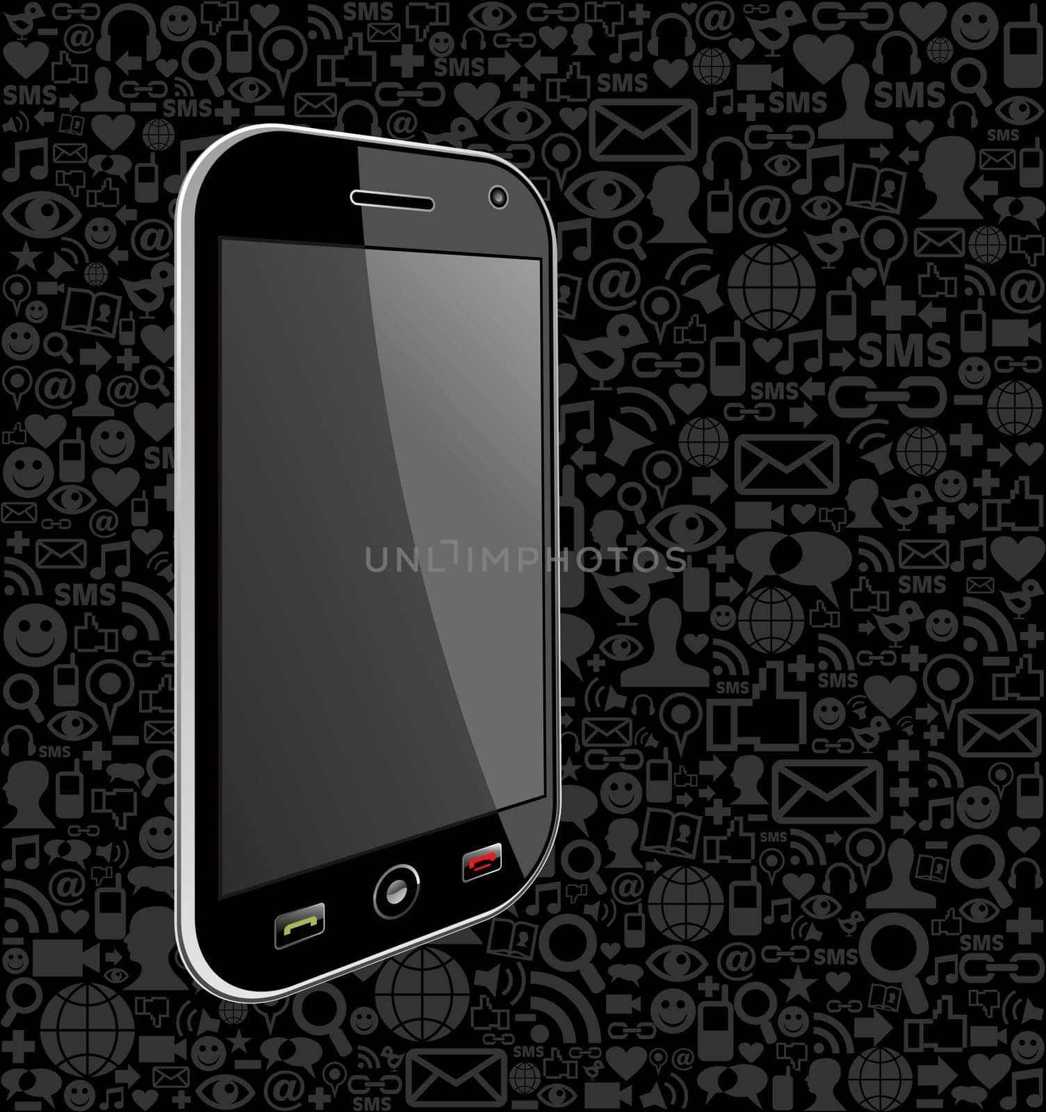 Iphone generic on black icons background. Vector file layered for easy manipulation and customisation.