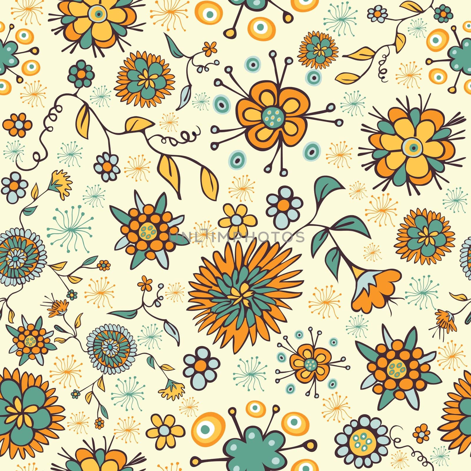 Color abstract nature seamless pattern with floral background. Vector illustration layered for easy manipulation and custom coloring.