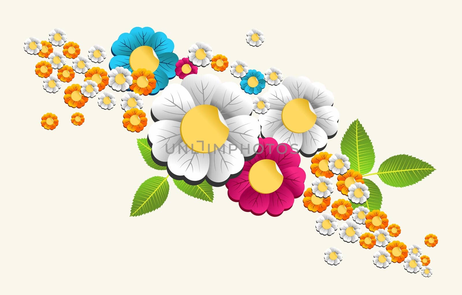 Colorful spring flower composition background.  Vector illustration layered for easy manipulation and custom coloring.Vector illustration layered for easy manipulation and custom coloring.