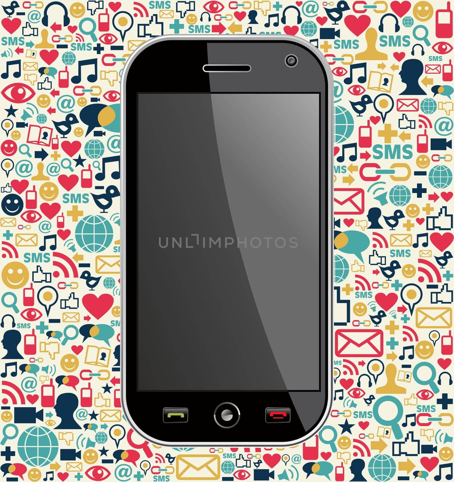 Iphone generic on color icons background. Vector file layered for easy manipulation and customisation.