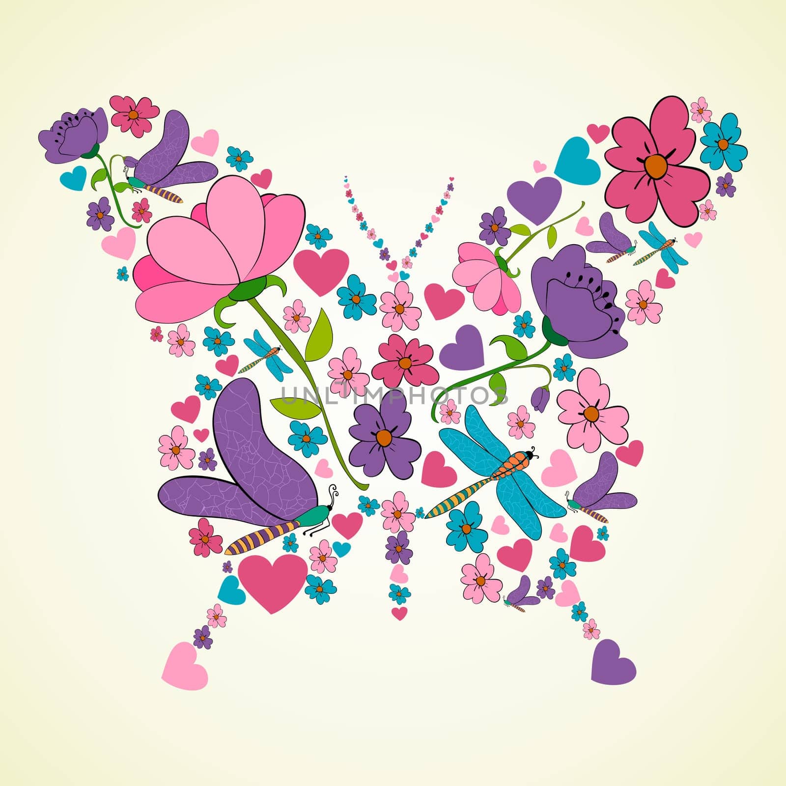 Colorful flower butterfly shape illustration. Vector illustration layered for easy manipulation and custom coloring.