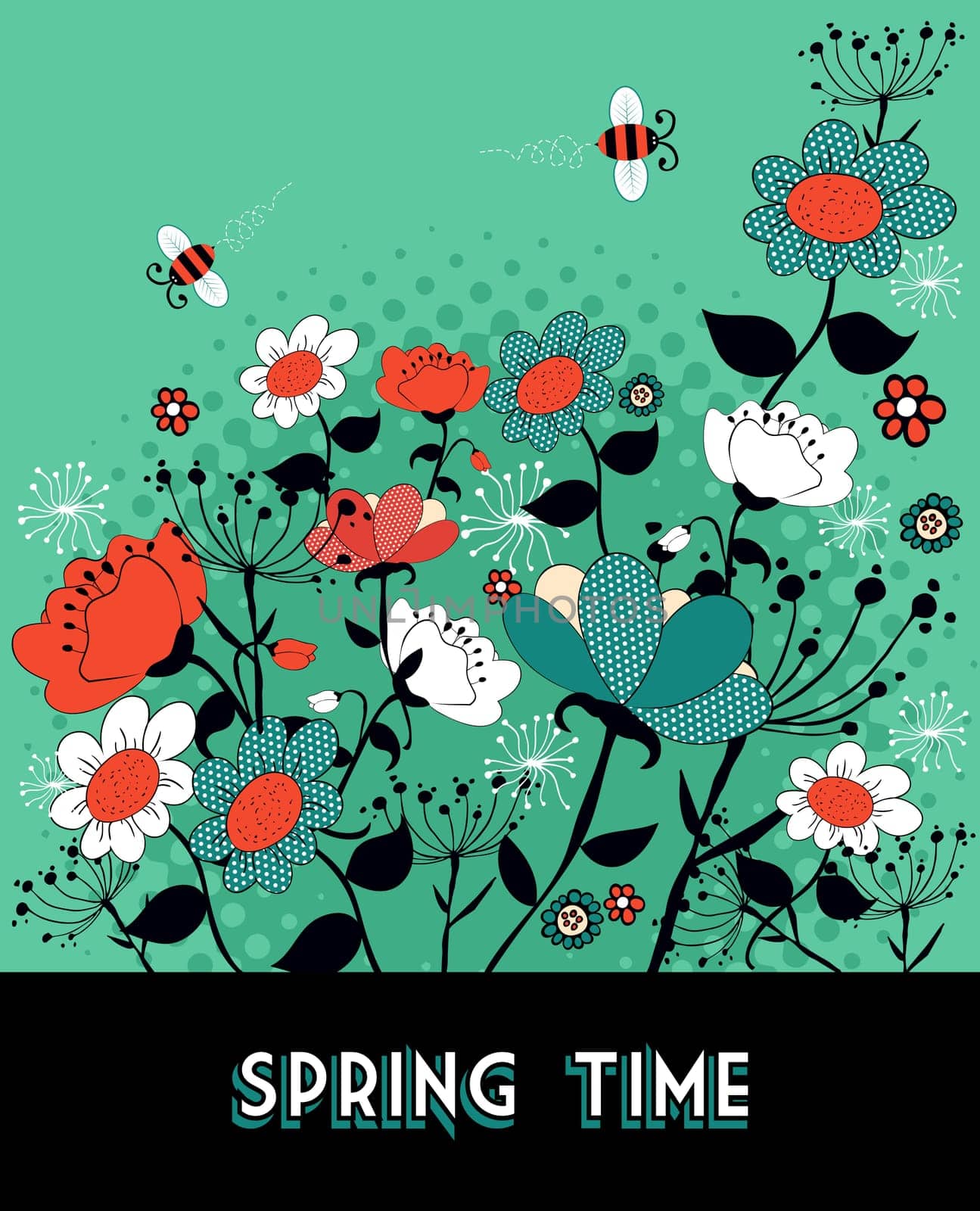 Vintage composition, flower and bee illustration background. Vector illustration layered for easy manipulation and custom coloring.