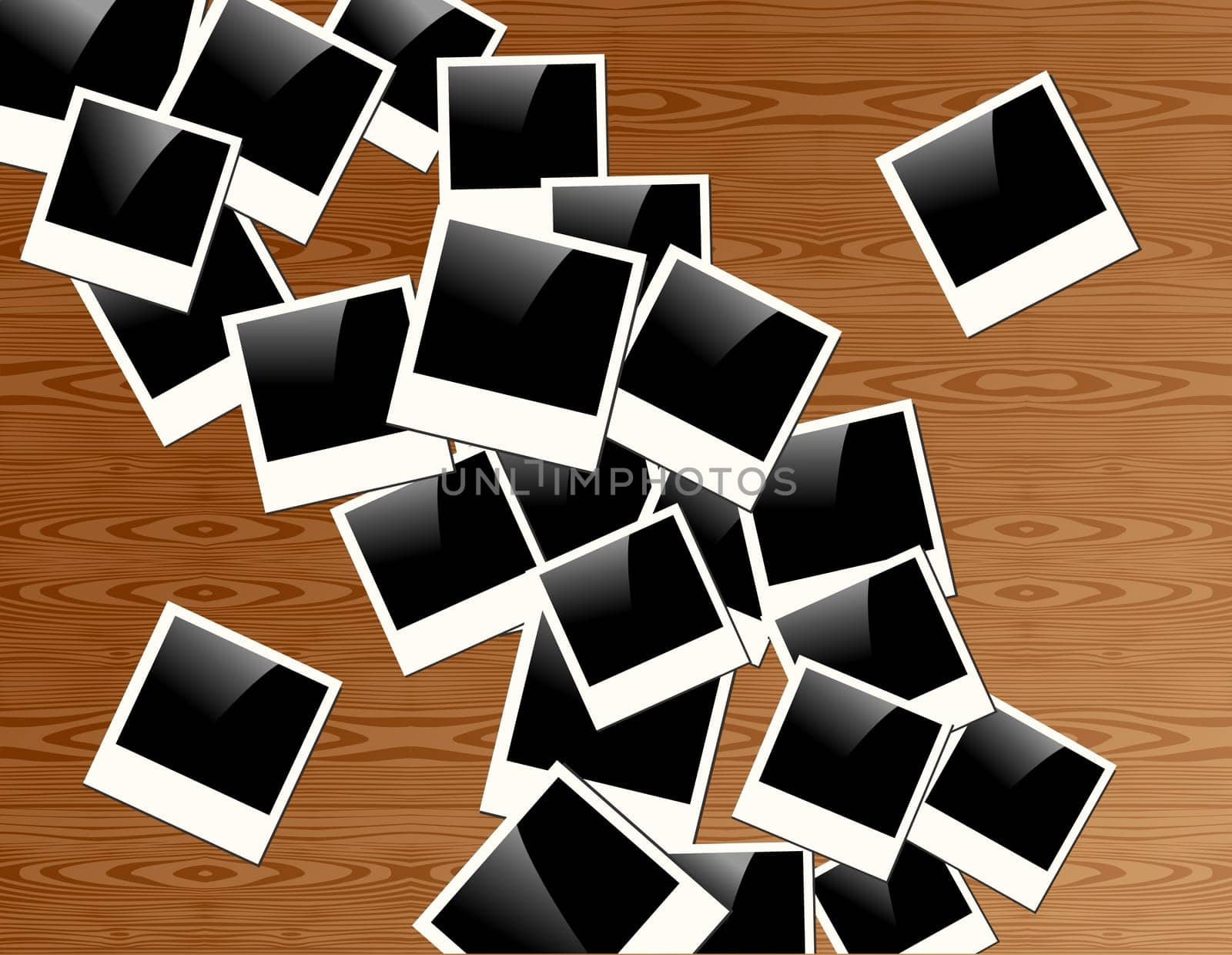 Old Polaroid Frames on wood background. Vector file layered for easy manipulation and custom coloring.
