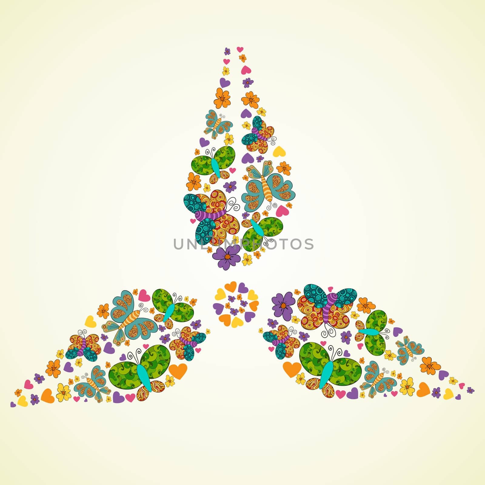 Spring flower and butterfly icons texture in wind turbine icon shape composition background. Vector illustration layered for easy manipulation and custom coloring.