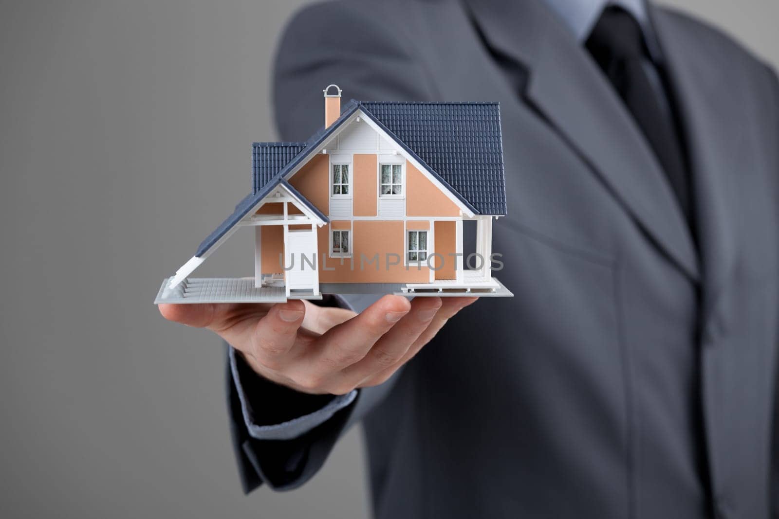 Real estate agent offer house represented by model.