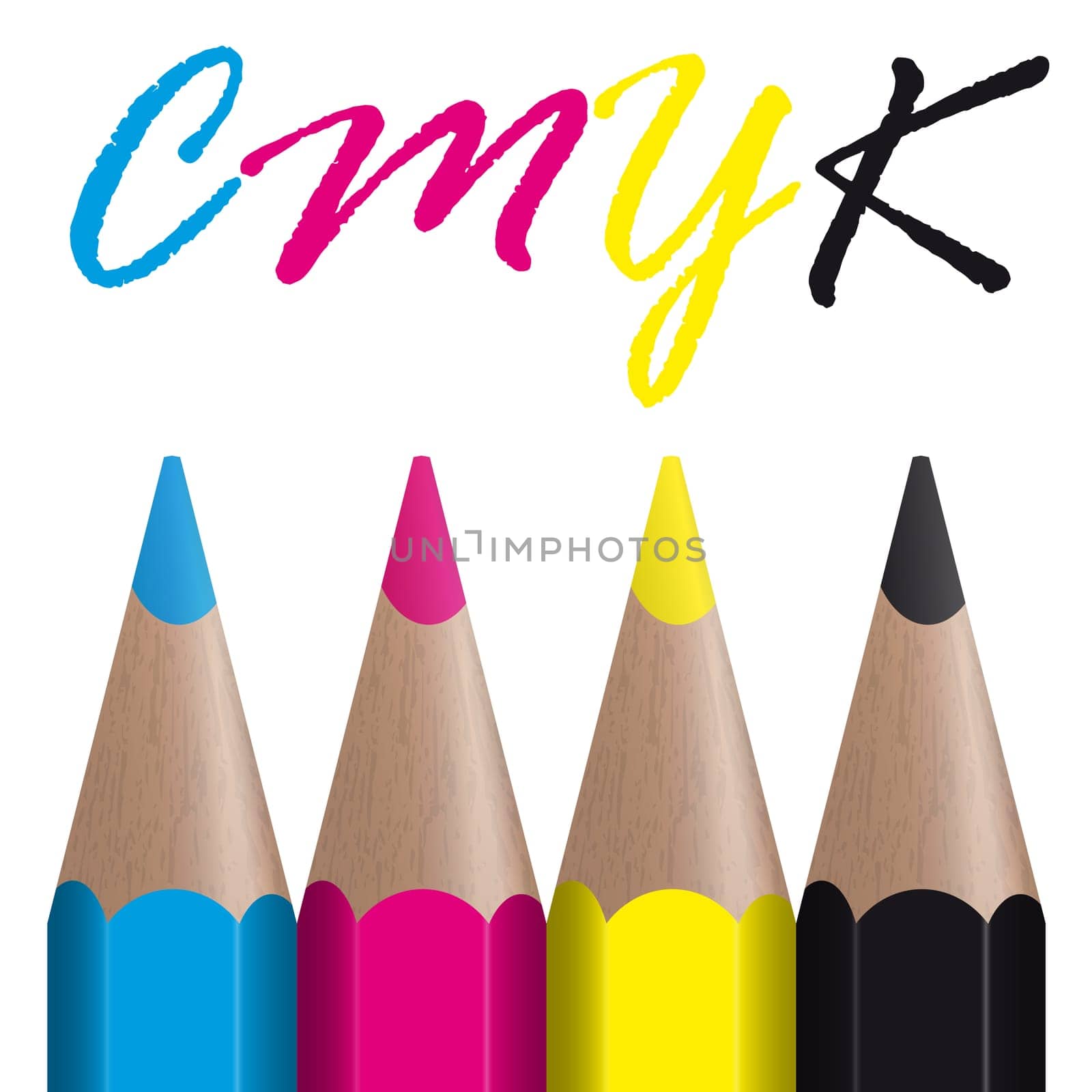 CMYK - 4 coloured pencils with text