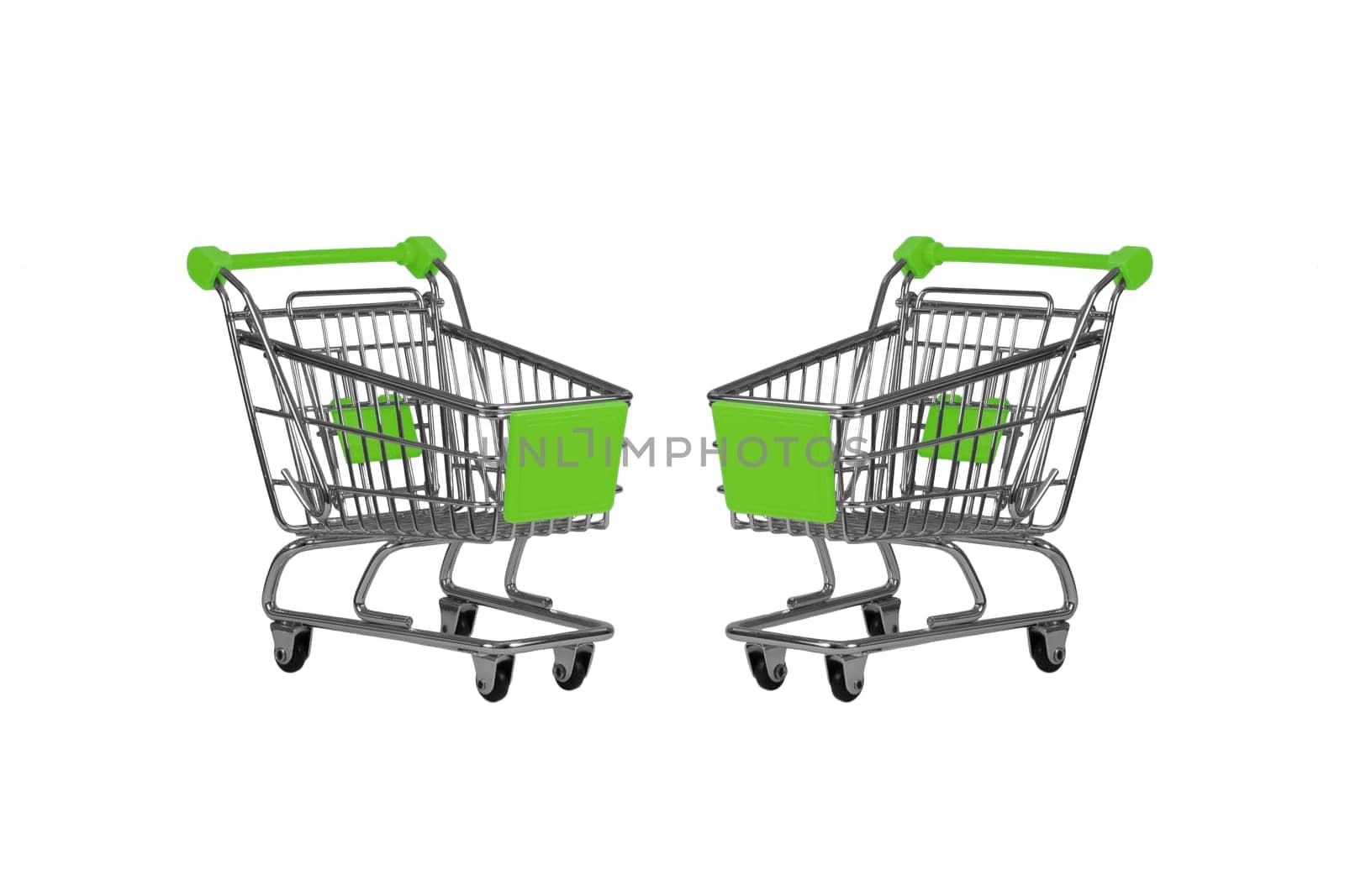 Two shopping carts observing isolated over white