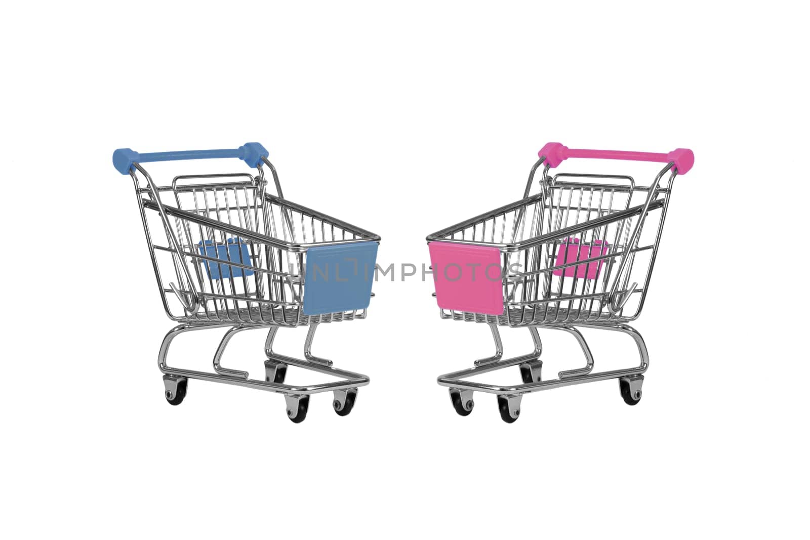 Two shopping carts observing isolated over white