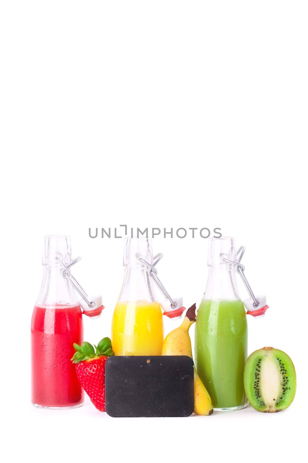 fresh juice in glass bottles