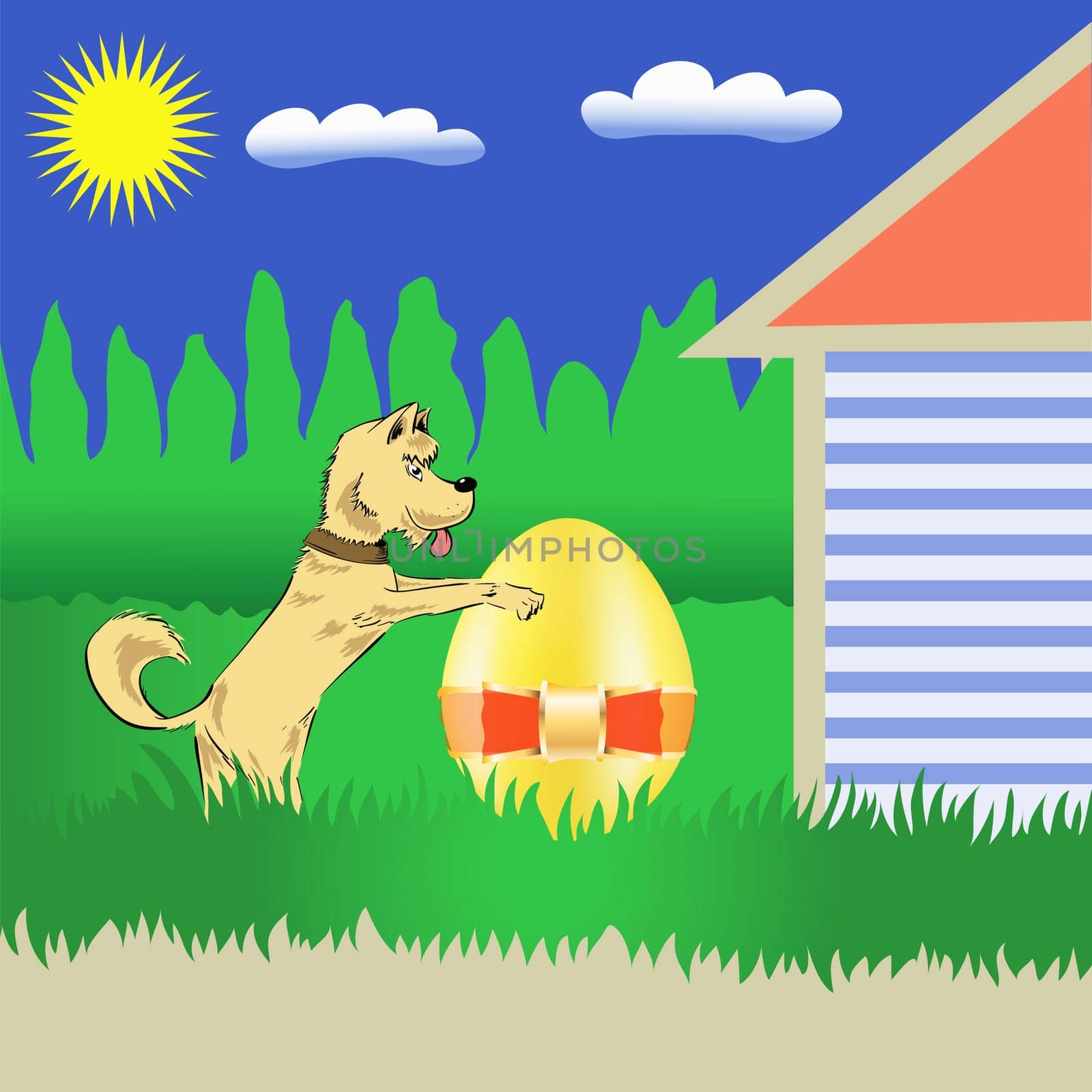 colorful illustration with dog and easter egg  for your design