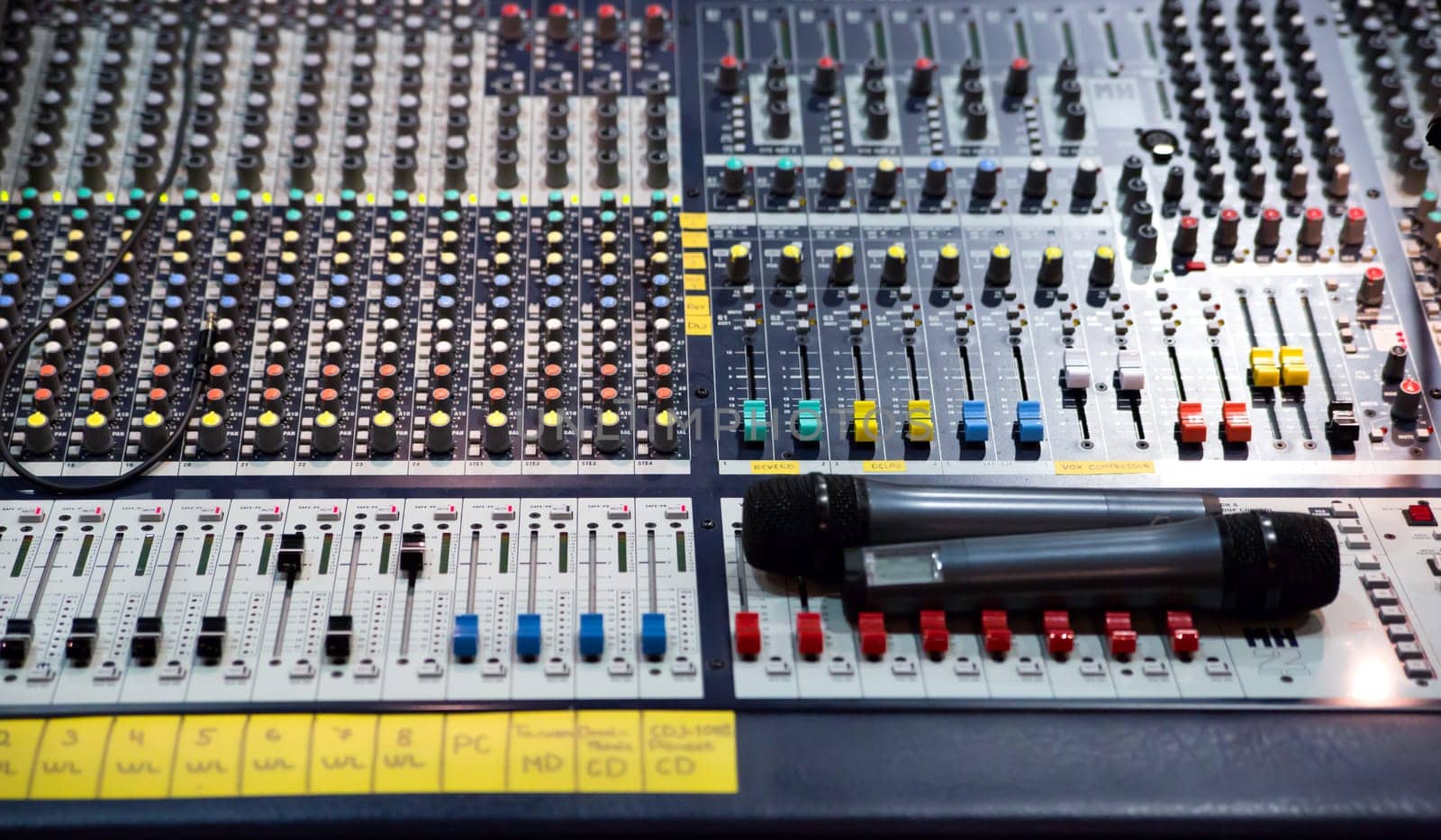 Over view on sound mixer with regulation buttons