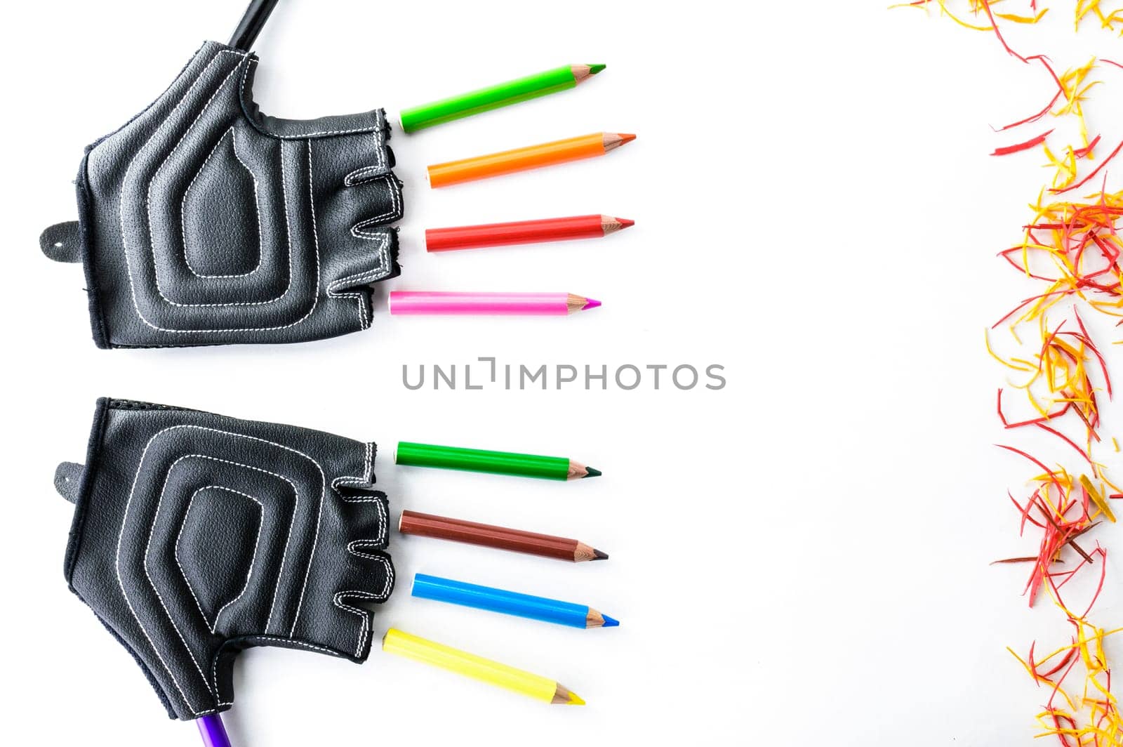 gloves with pencils instead of fingers