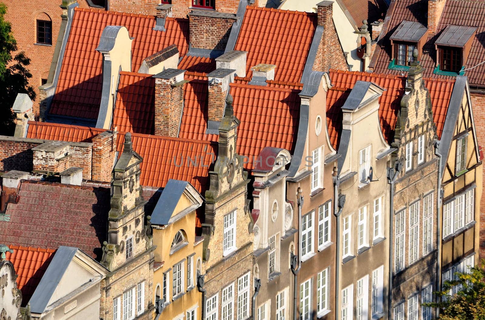 High angle view of the historic city of Gdansk, in Northern Poland.