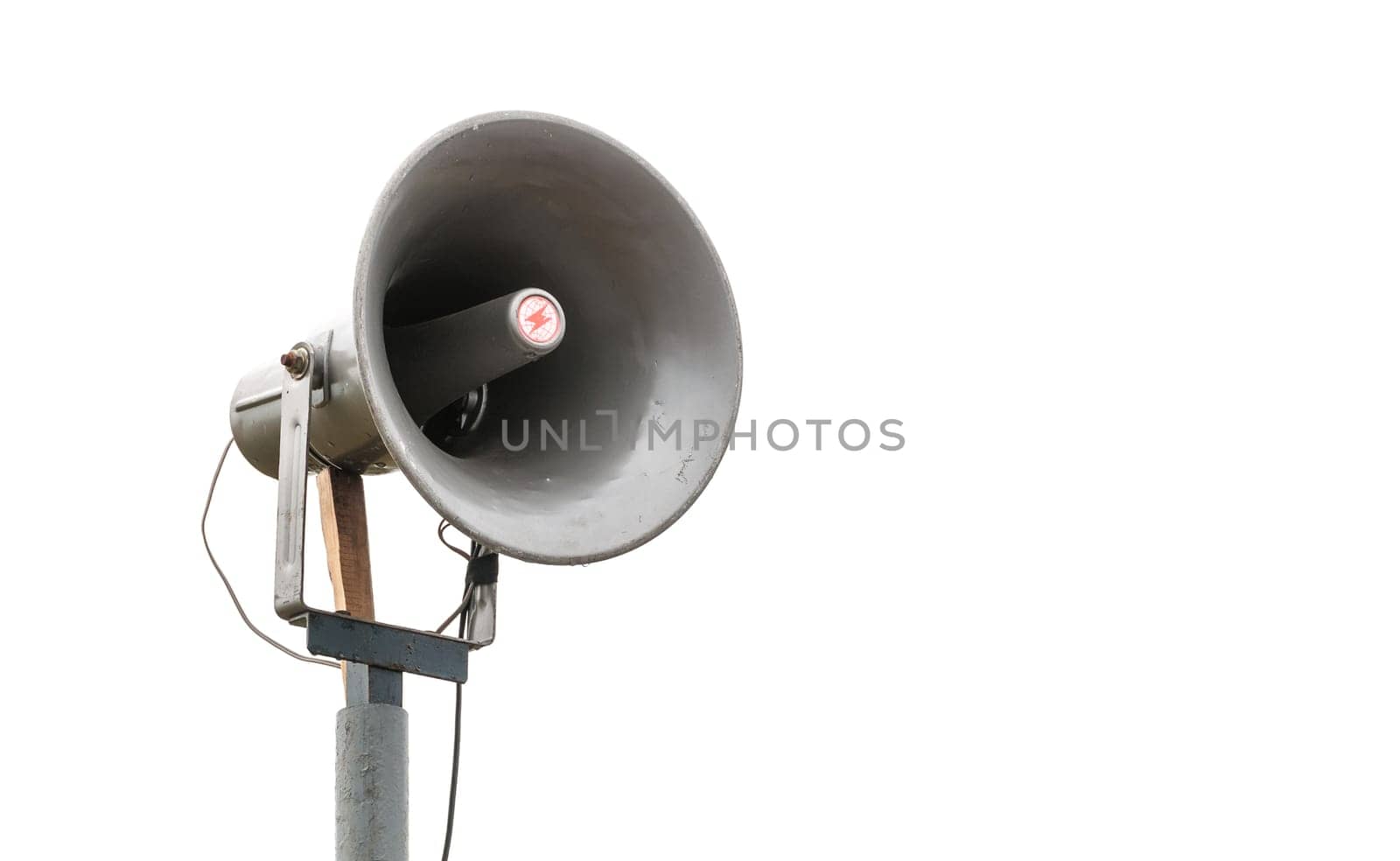 Old vintage megaphone isolated on white background.