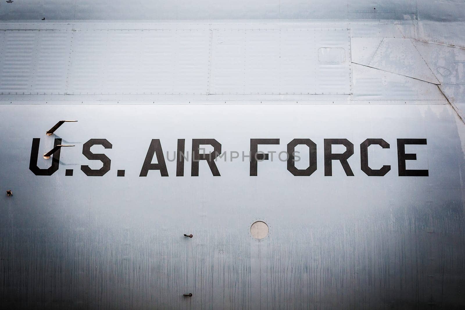 United States of America air force fighter plane detailed view of metal exterior.