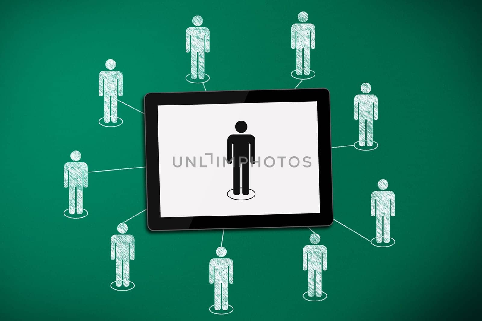social media connection on green chalk board