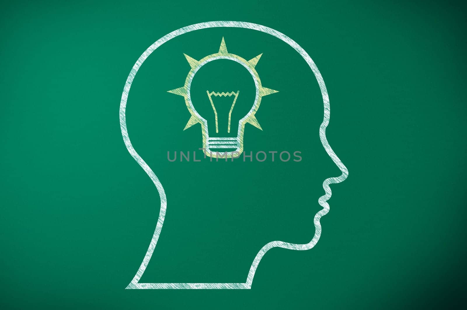 idea in mind, light bulb in human head