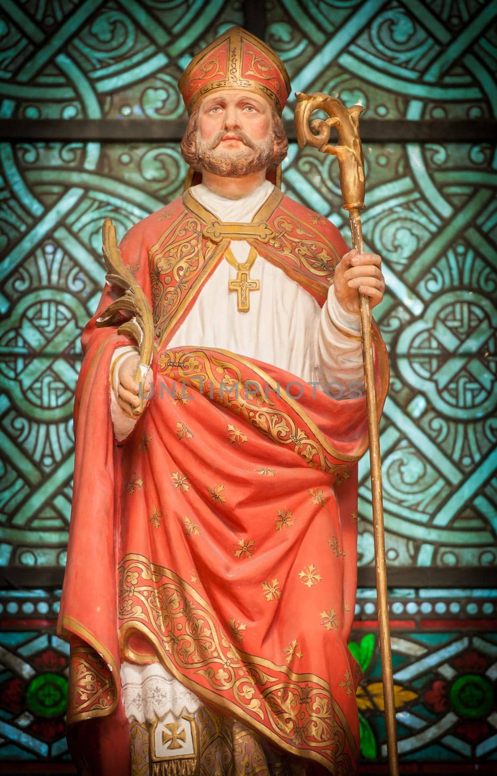 Statue of high ranked priest or cardinal from Saint Denis cathedral. Paris, France, Europe.