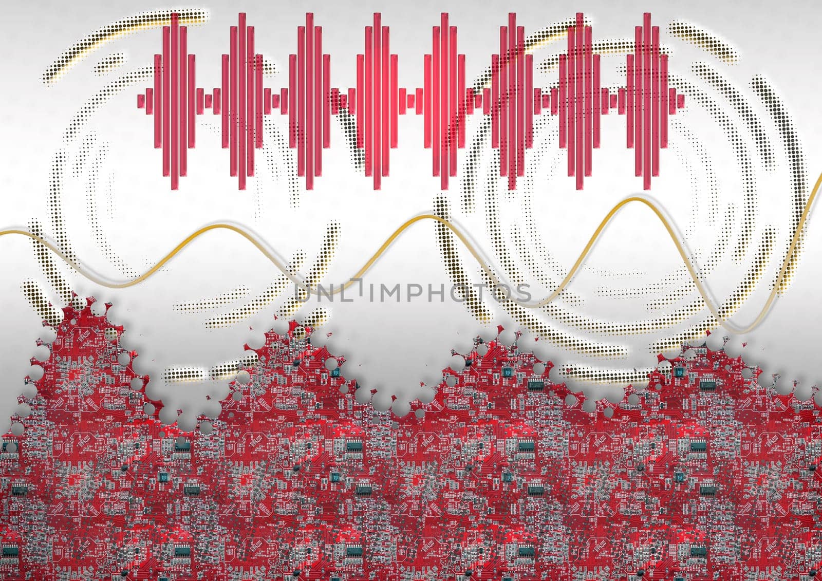 Modern abstract red halftone tech wave background