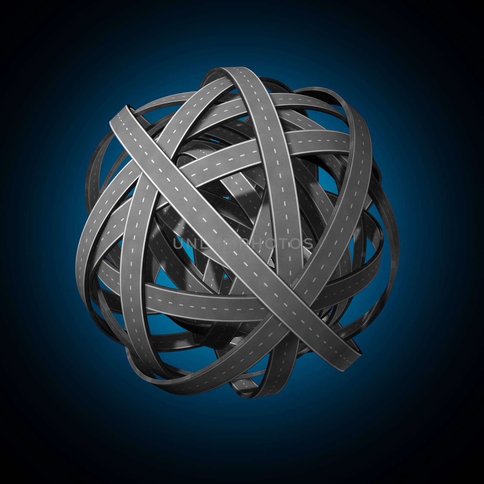 Going nowhere confused strategy and lost direction in business and life symbol as tangled roads and highways interlinked chaotic paths complicated direction and has no end or beginning as a wrong plan.