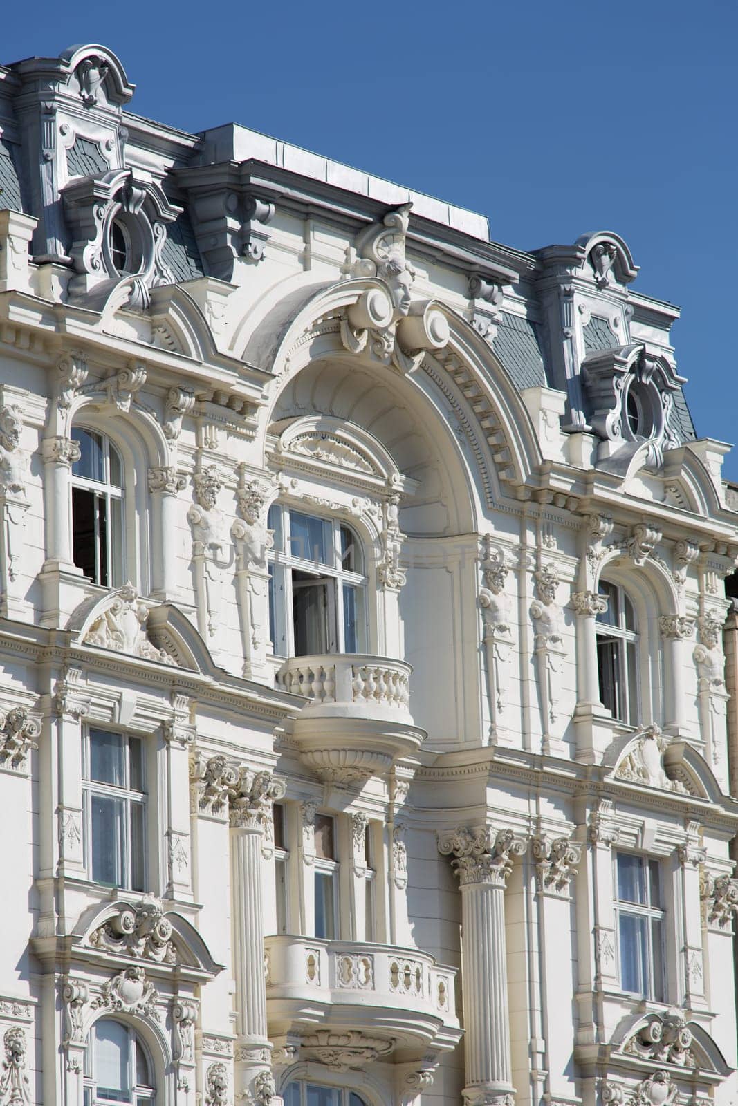 Old building with balcony,façade with Art Nouveau architecture