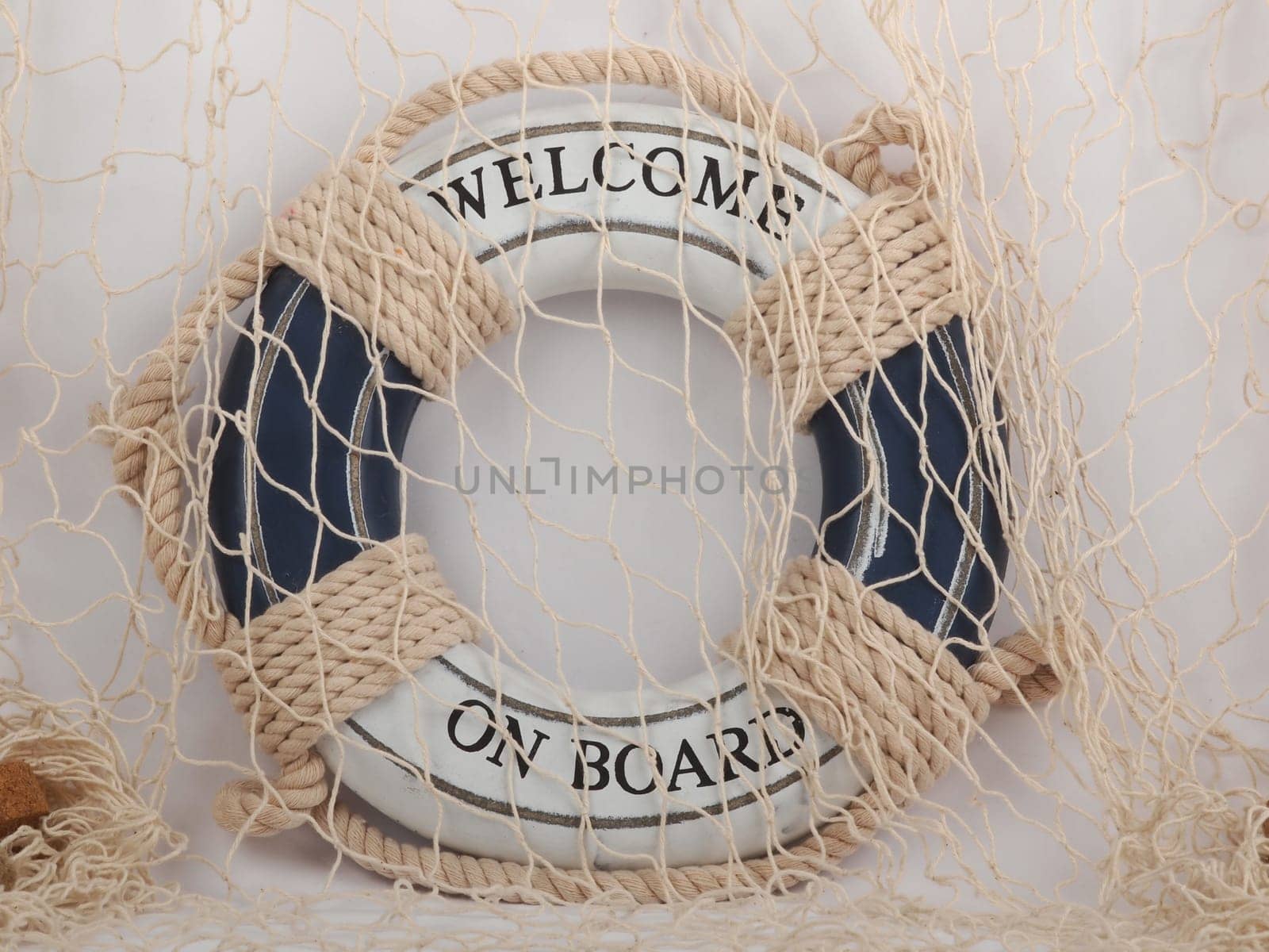 safe belt and fishing net on white background