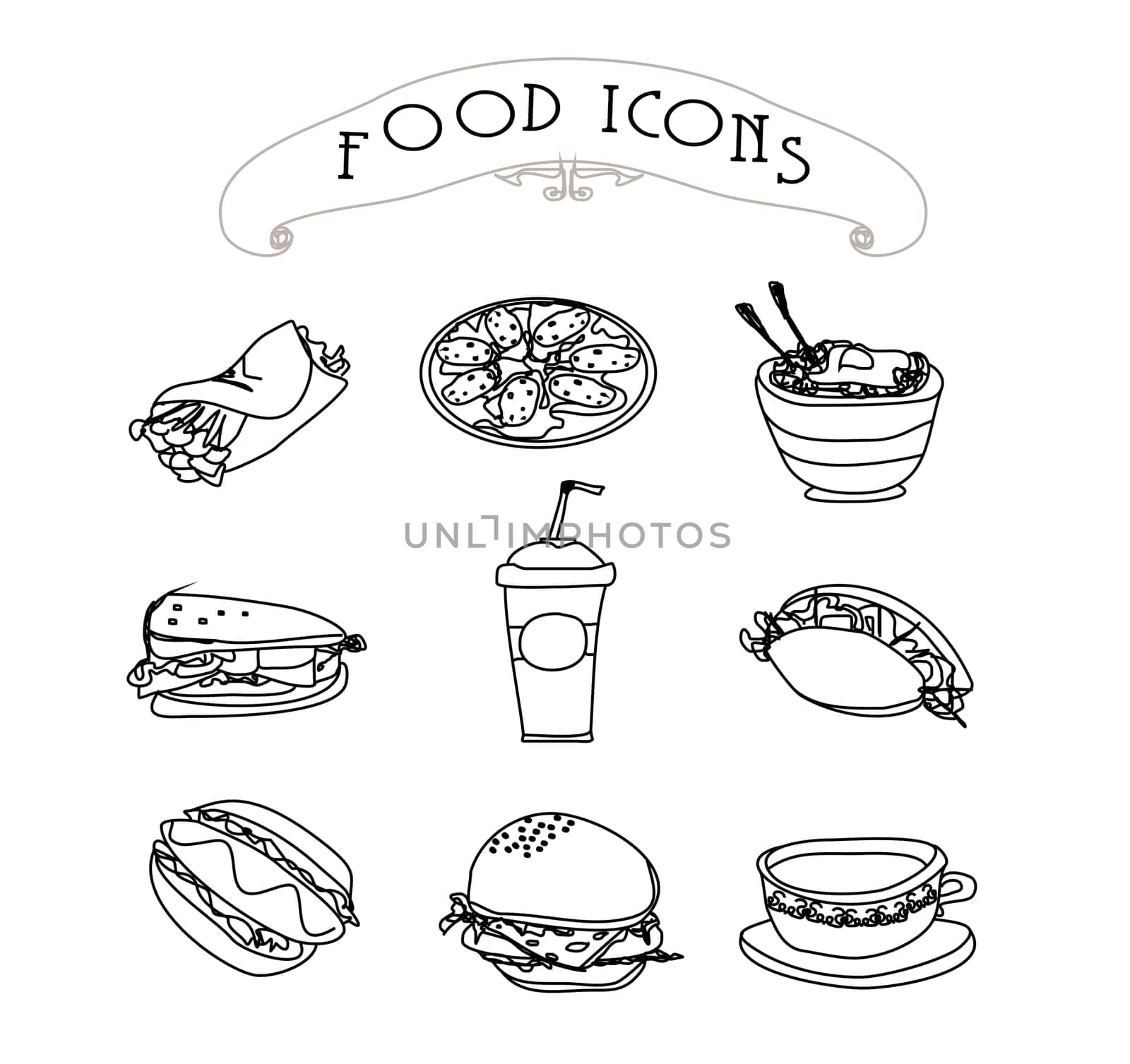 fast food set doodle illustration