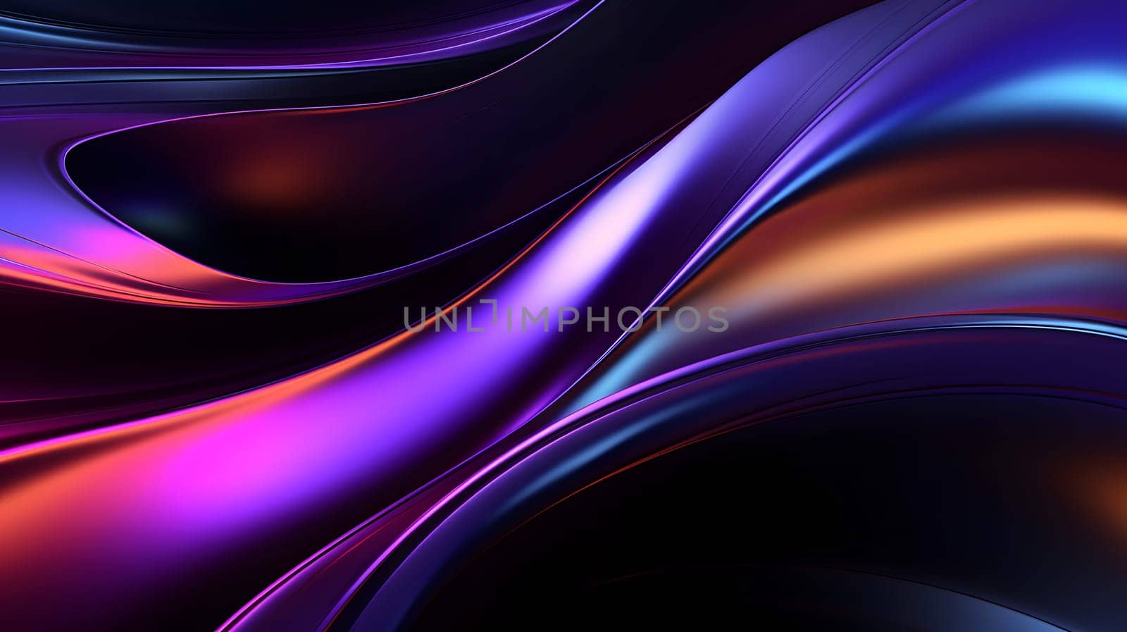 Abstract background of dark metallic holographic liquid metal with mild rainbow reflective waves. Neural network generated image. Not based on any actual pattern or scene.