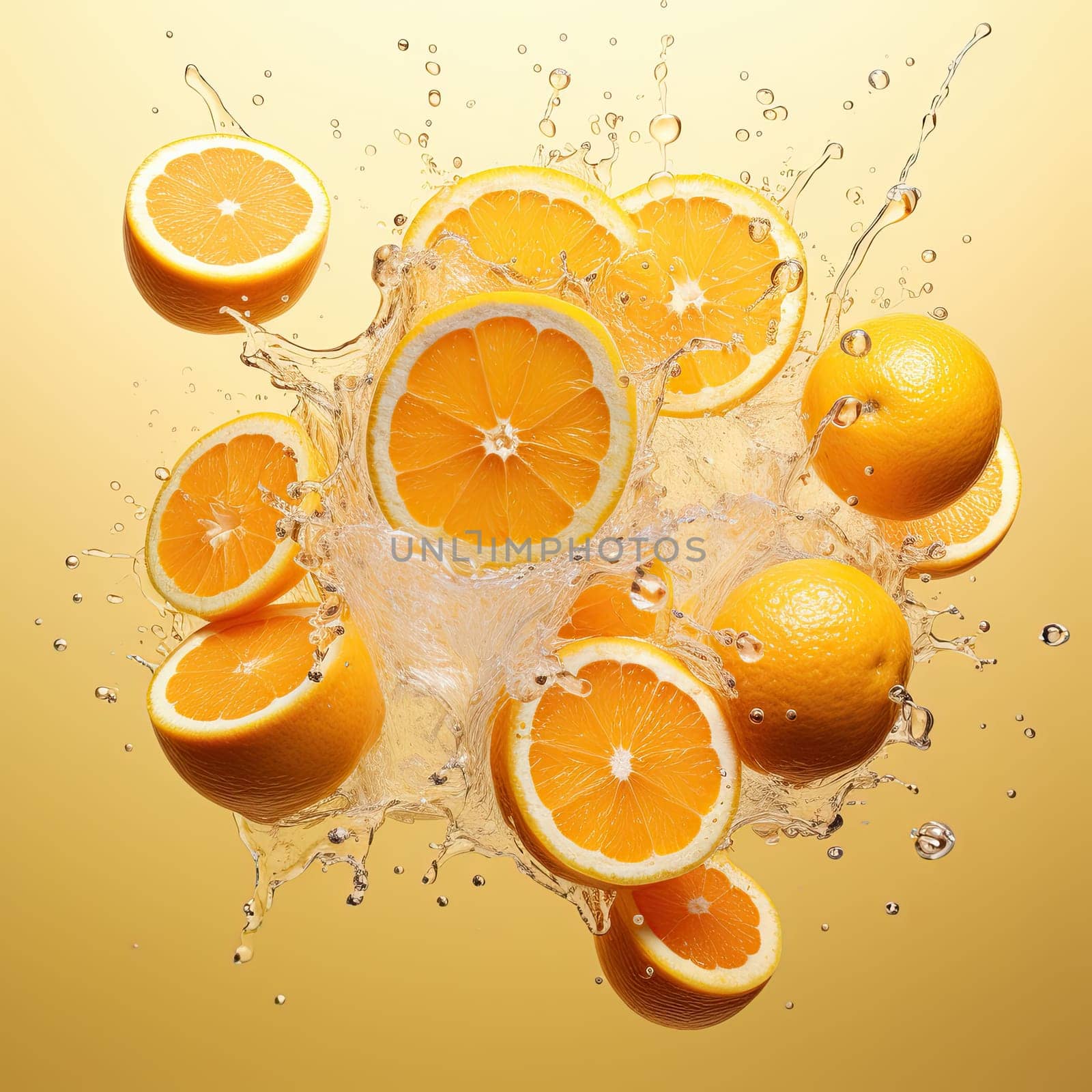 group of orange fruit and water splash.