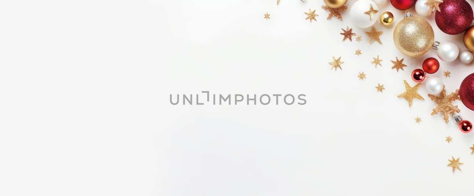 Luxury New Year's balls and toys on a white background with bokeh lights on Christmas Eve by Alla_Yurtayeva