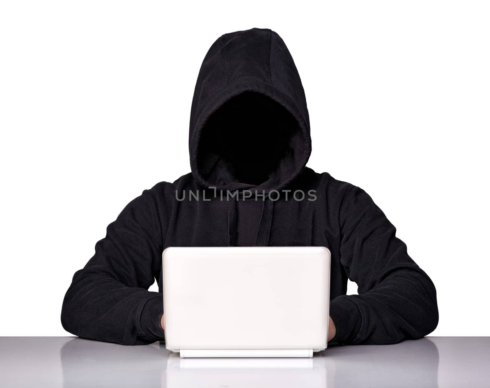 portrait of hacker isolated on white background