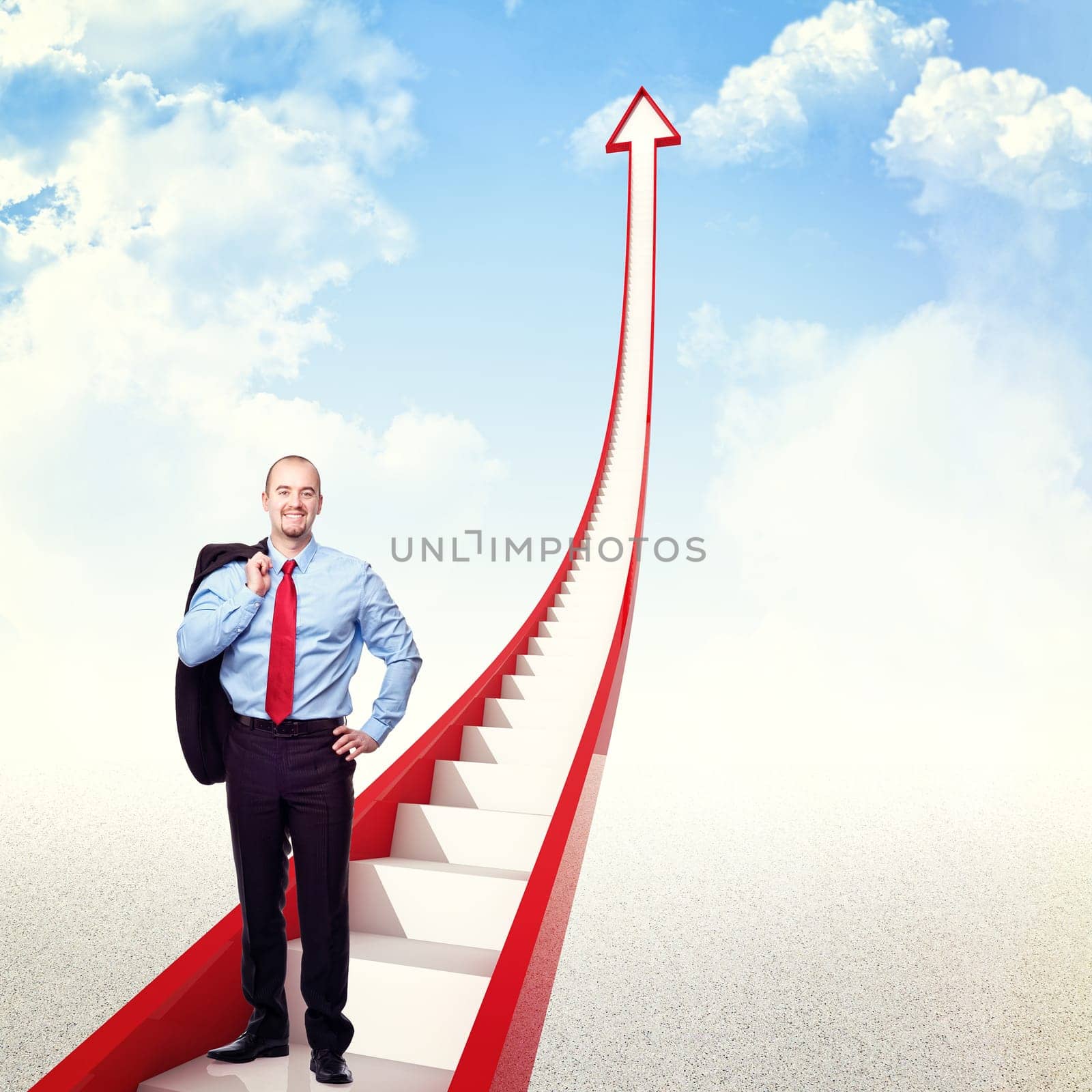 smiling man on 3d red arrow