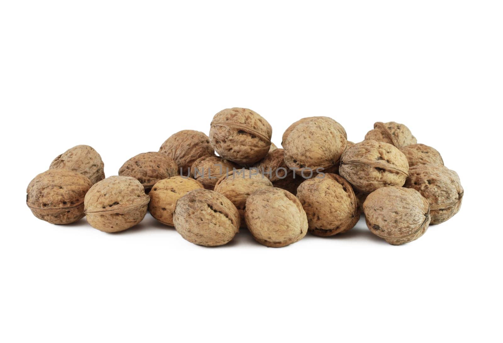 Walnuts, fruits isolated on white background