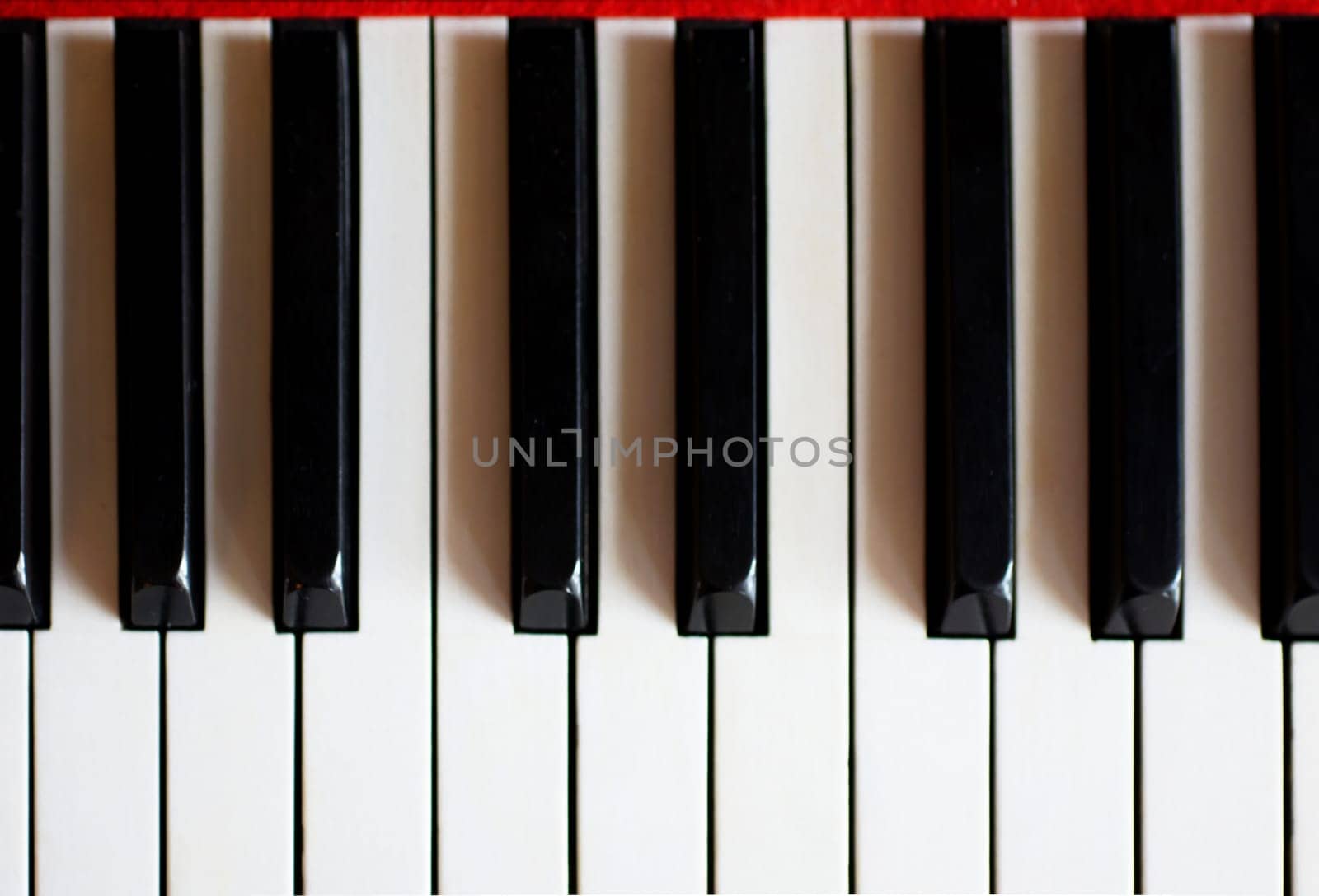 The top view of a piano keyboard.