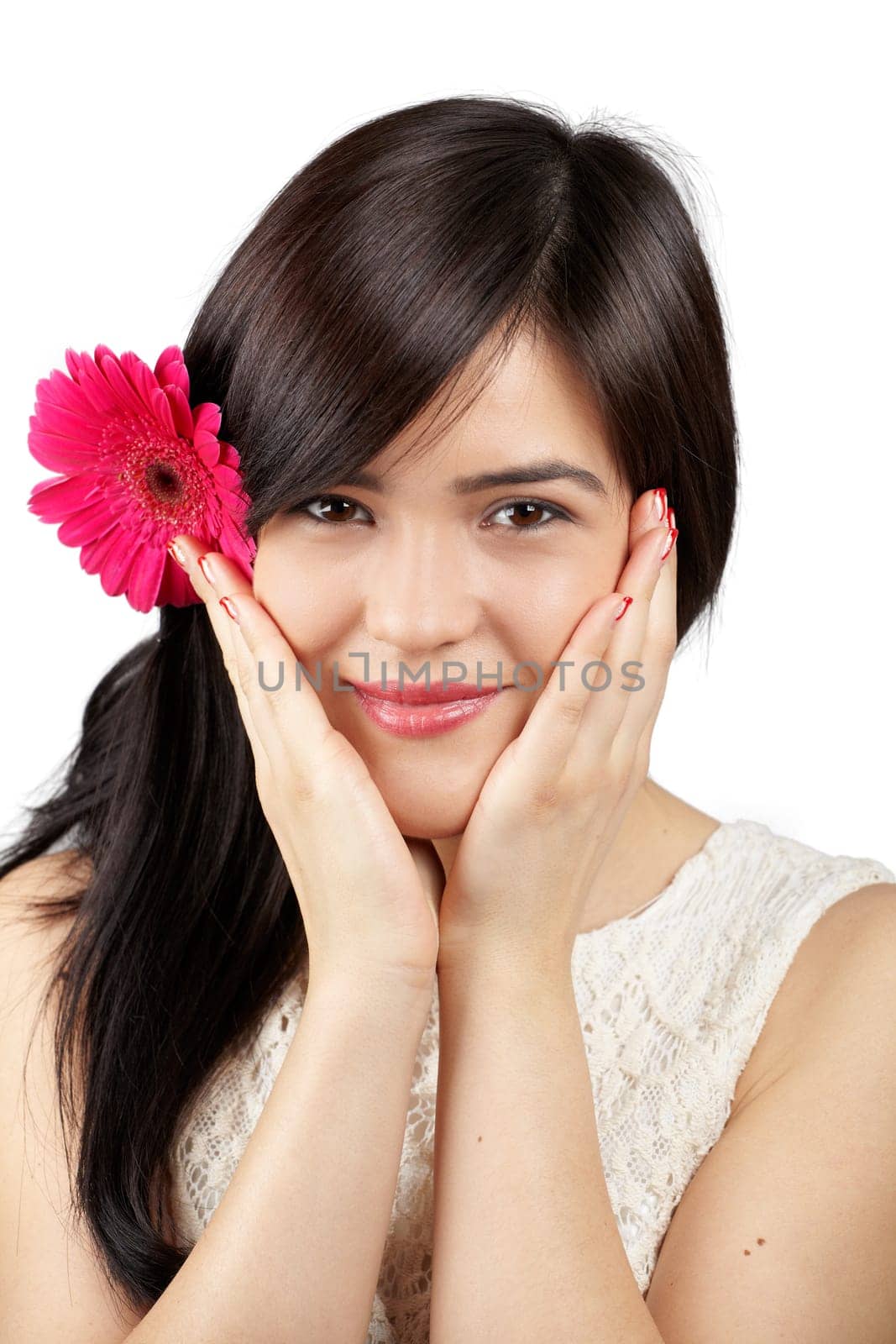 Portrait of a beautiful young asian woman isolated on white