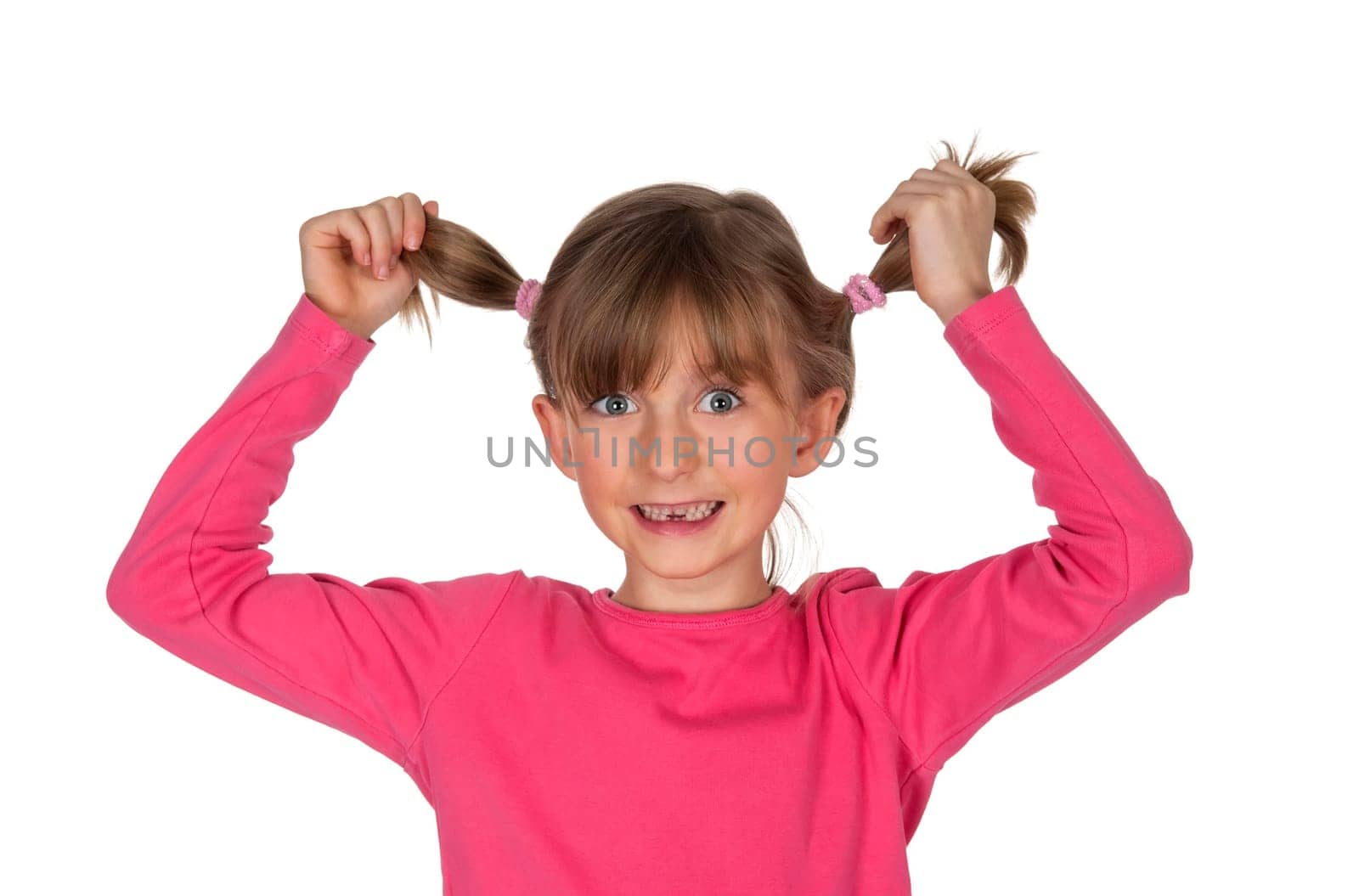 Girl shows gap between her teeth