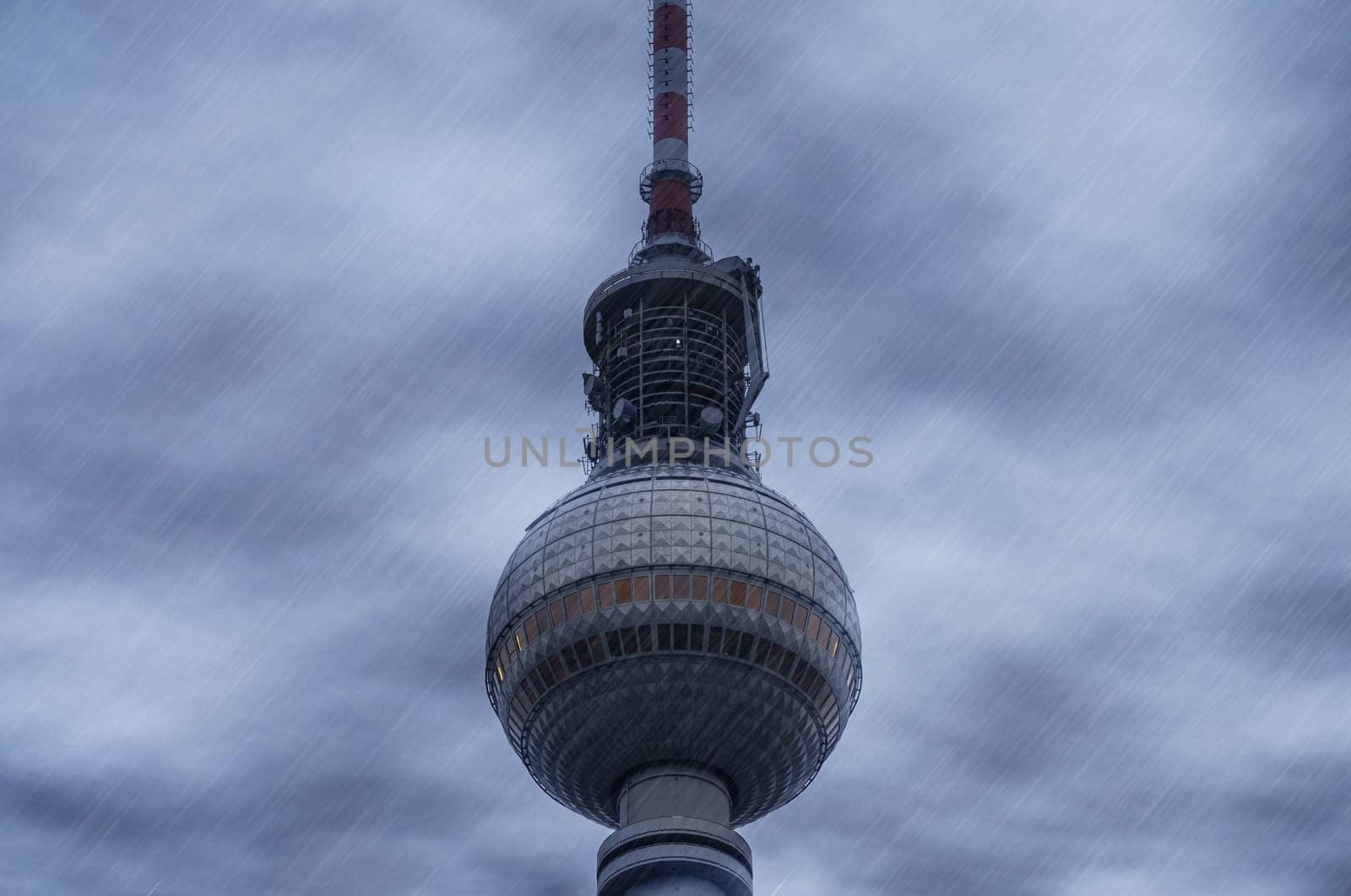 tv tower berlin on a rainy day