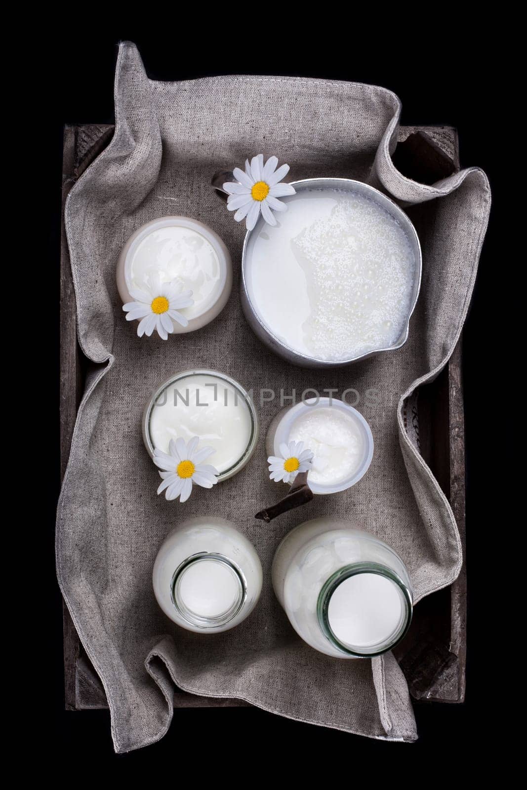 Dairy products in top view