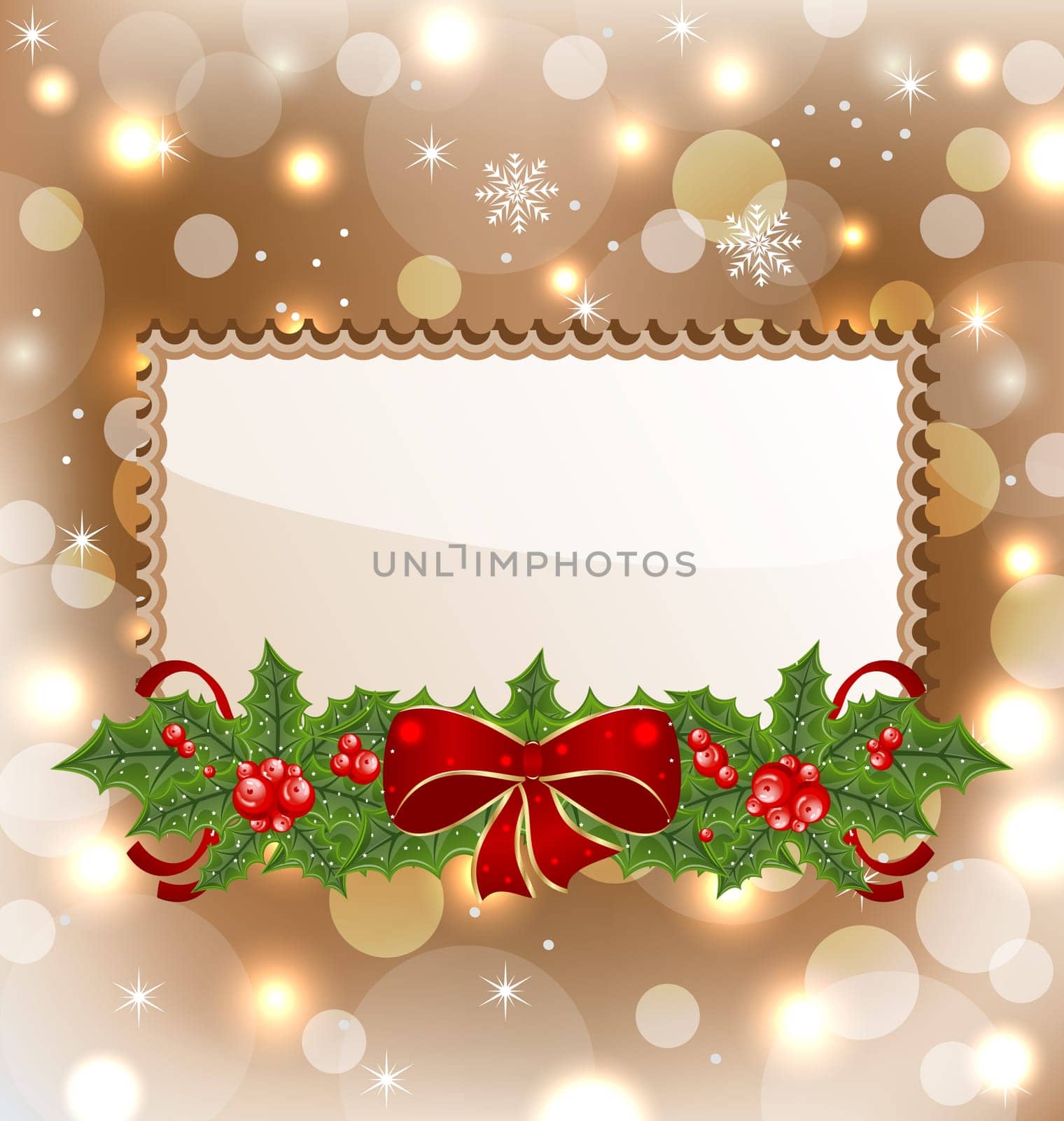 Illustration Christmas elegant card with mistletoe and bow - vector