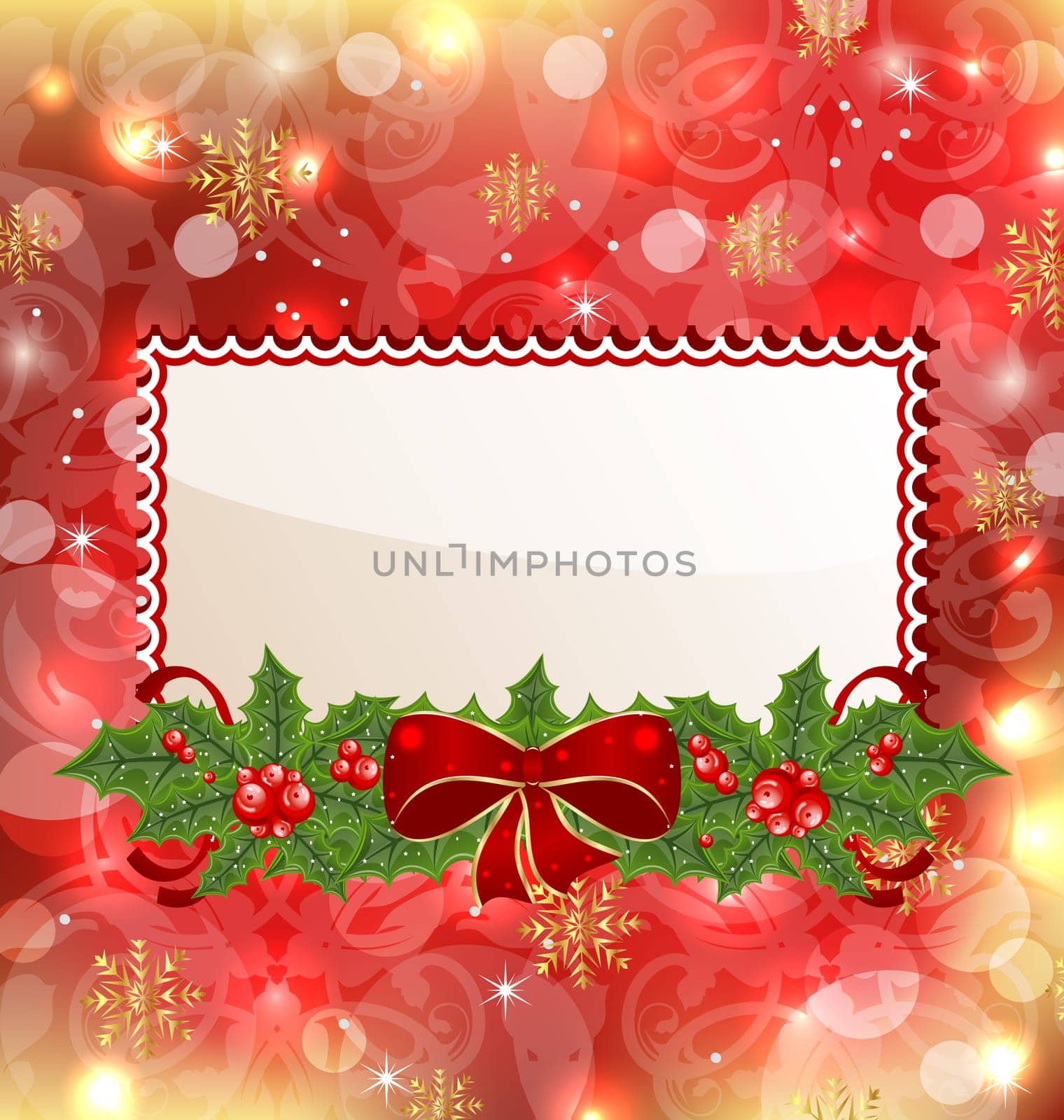 Illustration Christmas elegant card with mistletoe and bow - vector