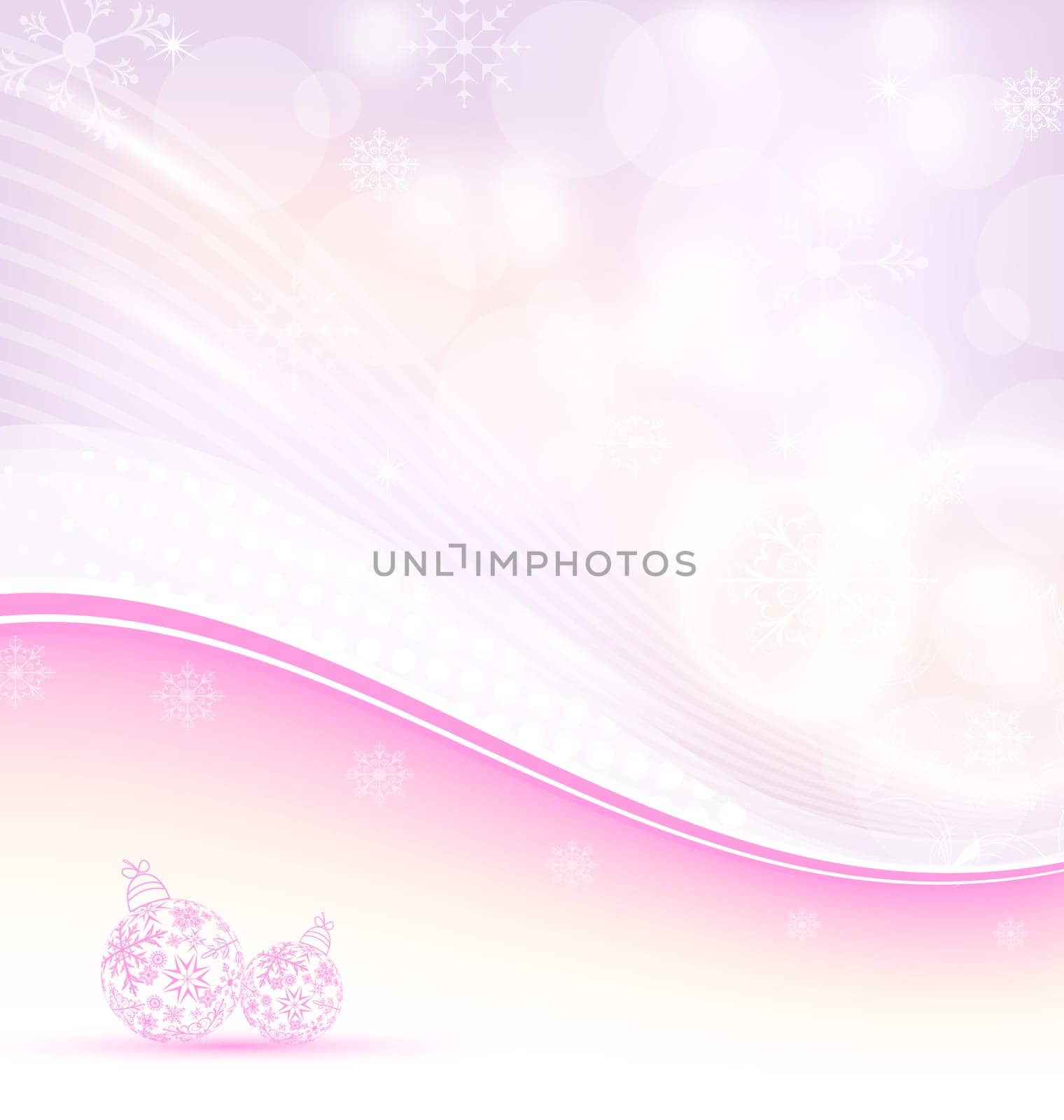 Illustration Christmas wavy background with snowflakes and balls - vector