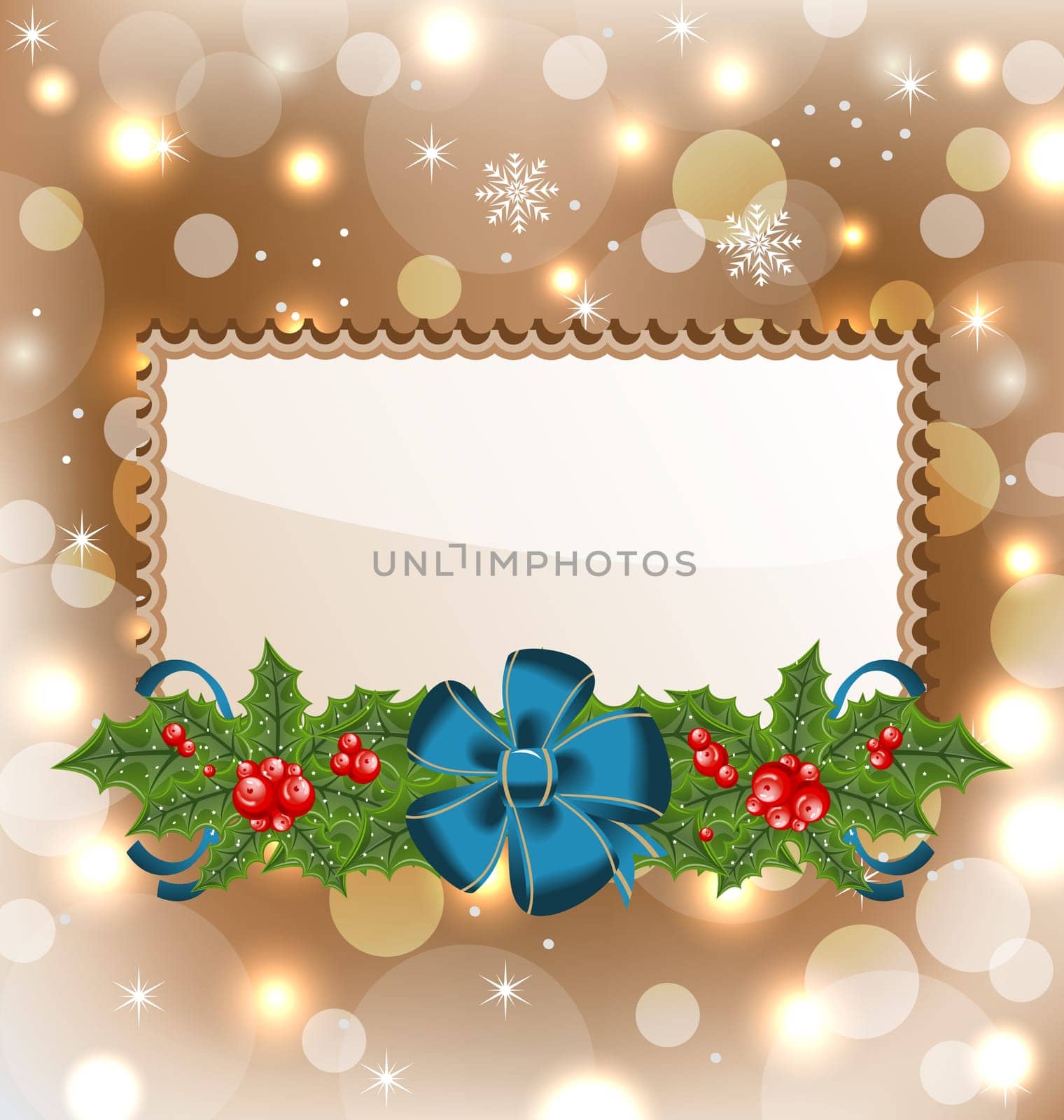 Illustration Christmas elegant card with mistletoe and bow - vector